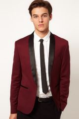 Asos Skinny Fit Tuxedo Suit Jacket in Burgundy Polywool in Red for Men ...