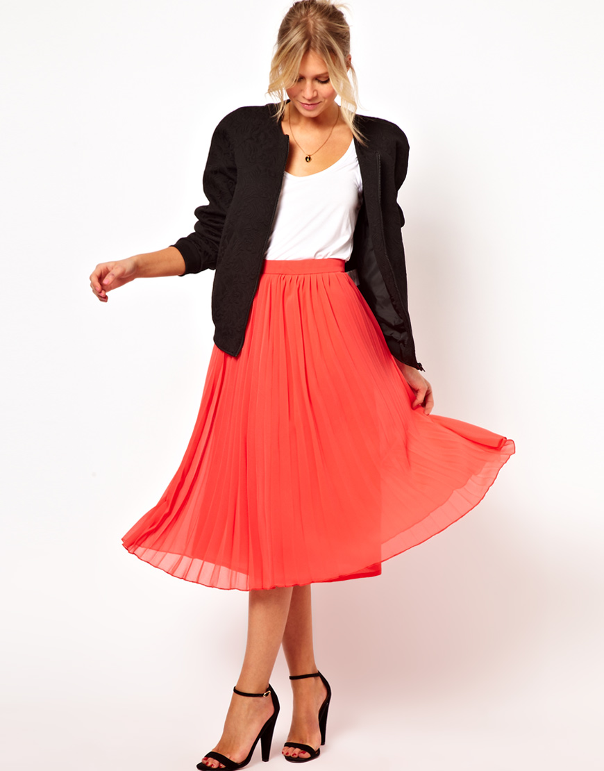 coral pleated midi dress
