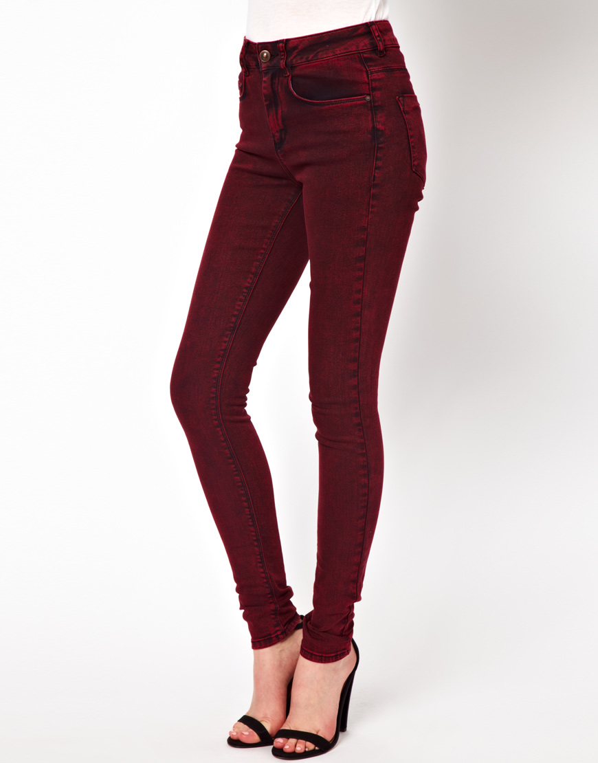 Lyst Asos Ridley Supersoft High Waisted Ultra Skinny Jeans in Oxblood
