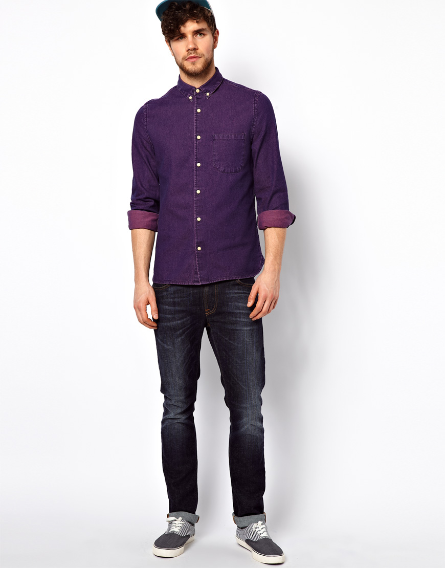 ASOS Acid Wash Denim Shirt in Purple for Men | Lyst