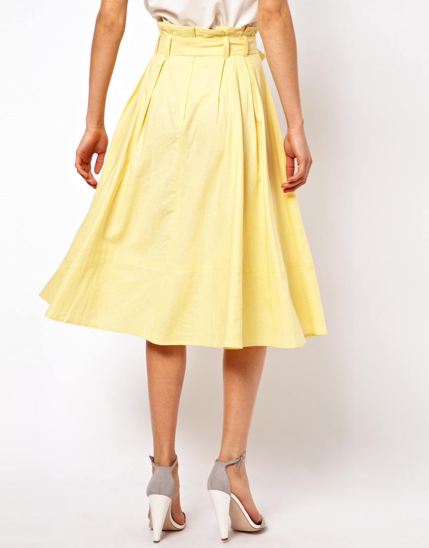 ASOS Linen Midi Skirt with Belt in White Lyst