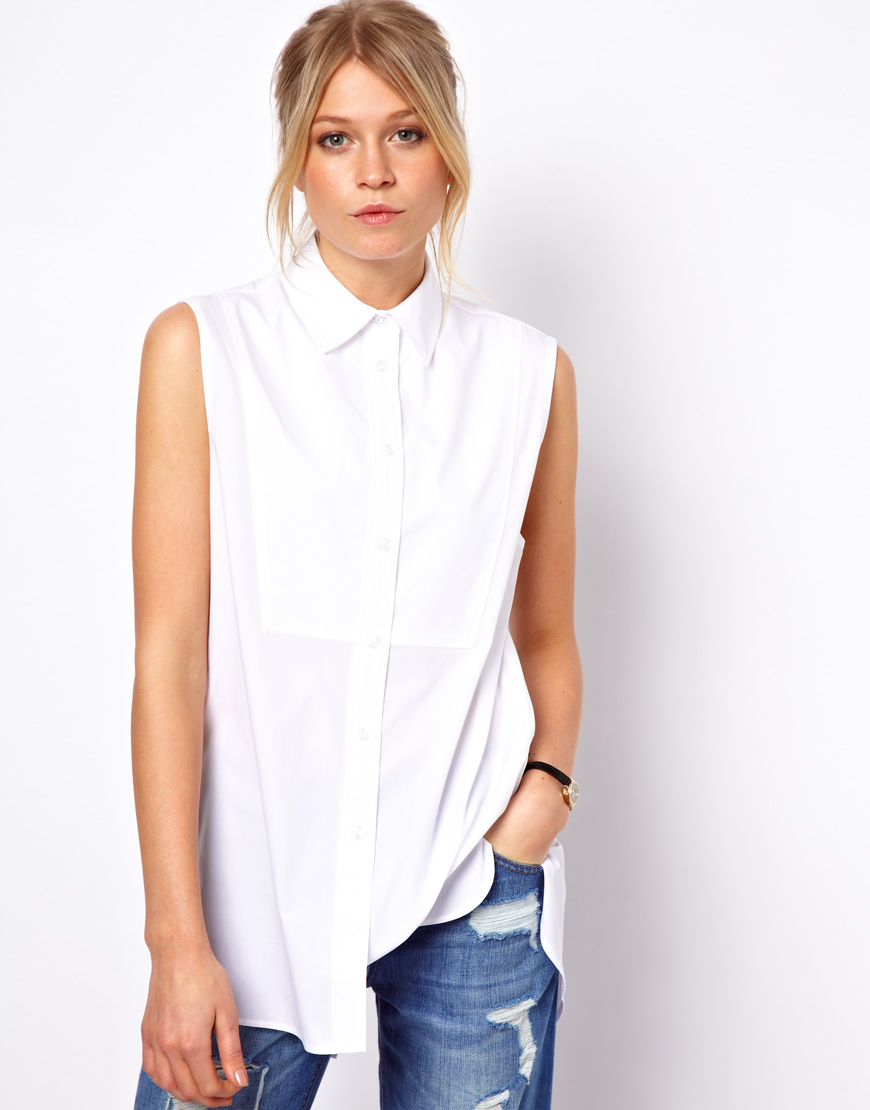 Lyst Asos Sleeveless Boyfriend Shirt with Bib Detail and Split Back