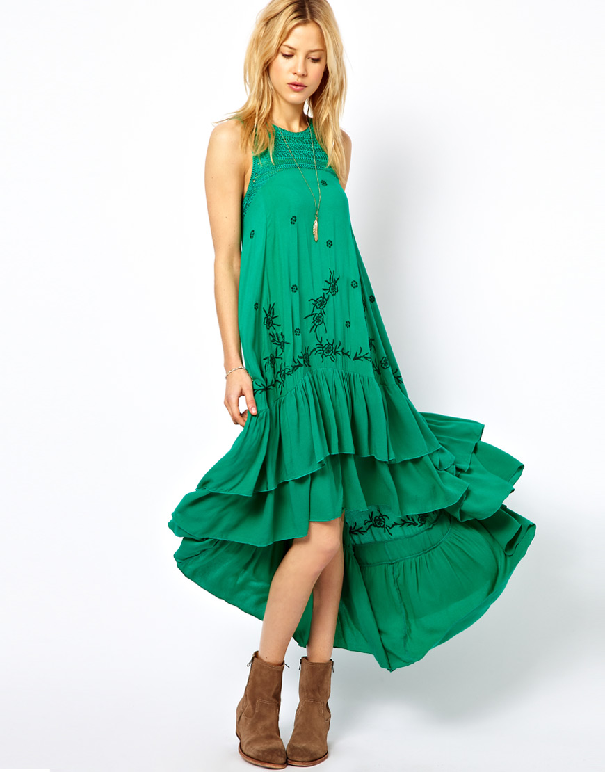 green tiered dress