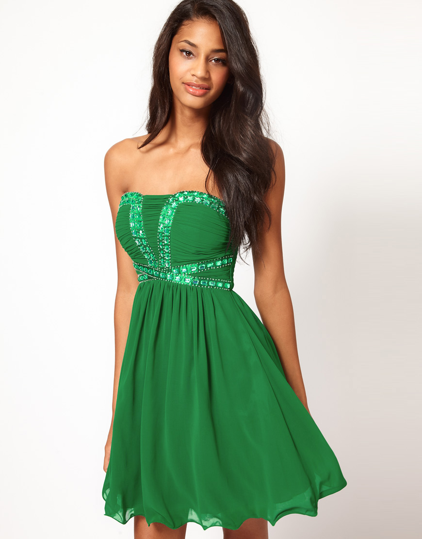 Little mistress Sequin Bustier Babydoll Dress in Green Lyst
