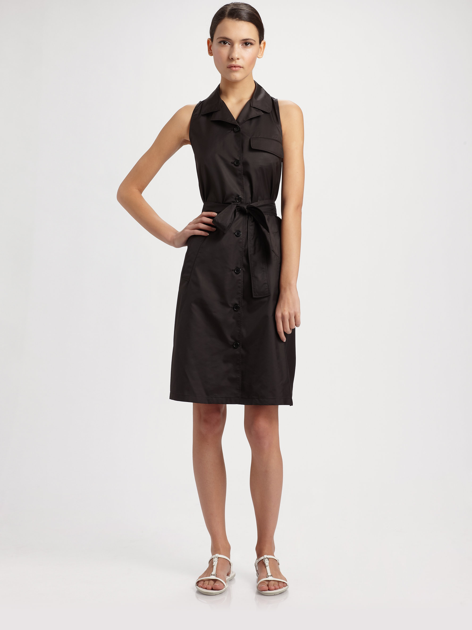 black sleeveless shirt dress