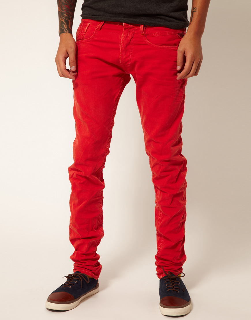 Prædiken Marco Polo så meget Replay Jeans Anbass Regular Slim Fit Red Overdye Denim for Men | Lyst