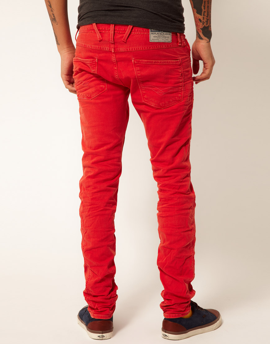 Lyst - Replay Jeans Anbass Regular Slim Fit Red Overdye Denim in Red ...