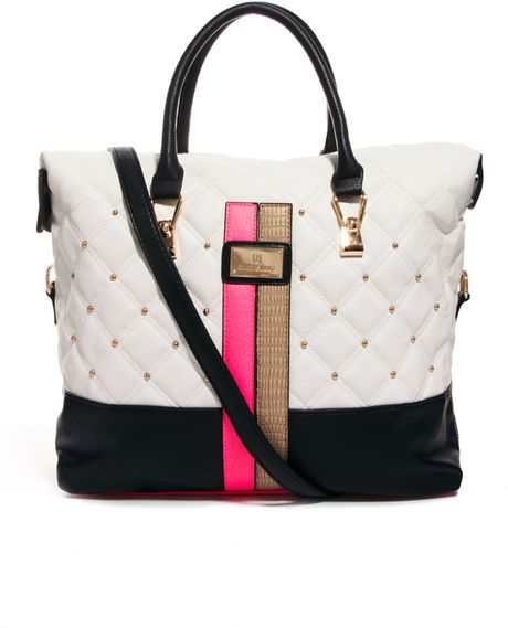 River Island Quilted Stud Boxy Bowler Bag in White | Lyst