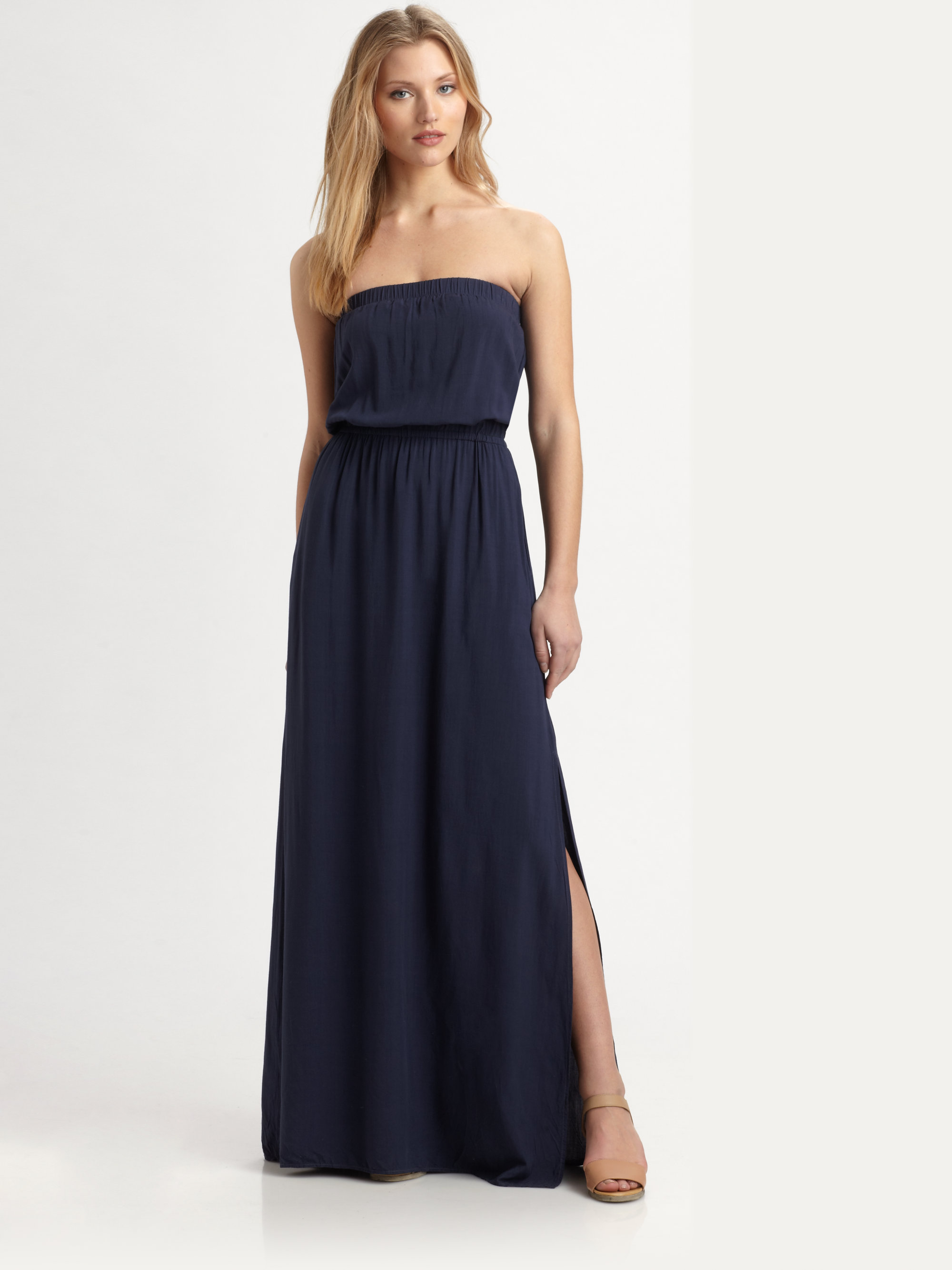 strapless navy maxi dress
