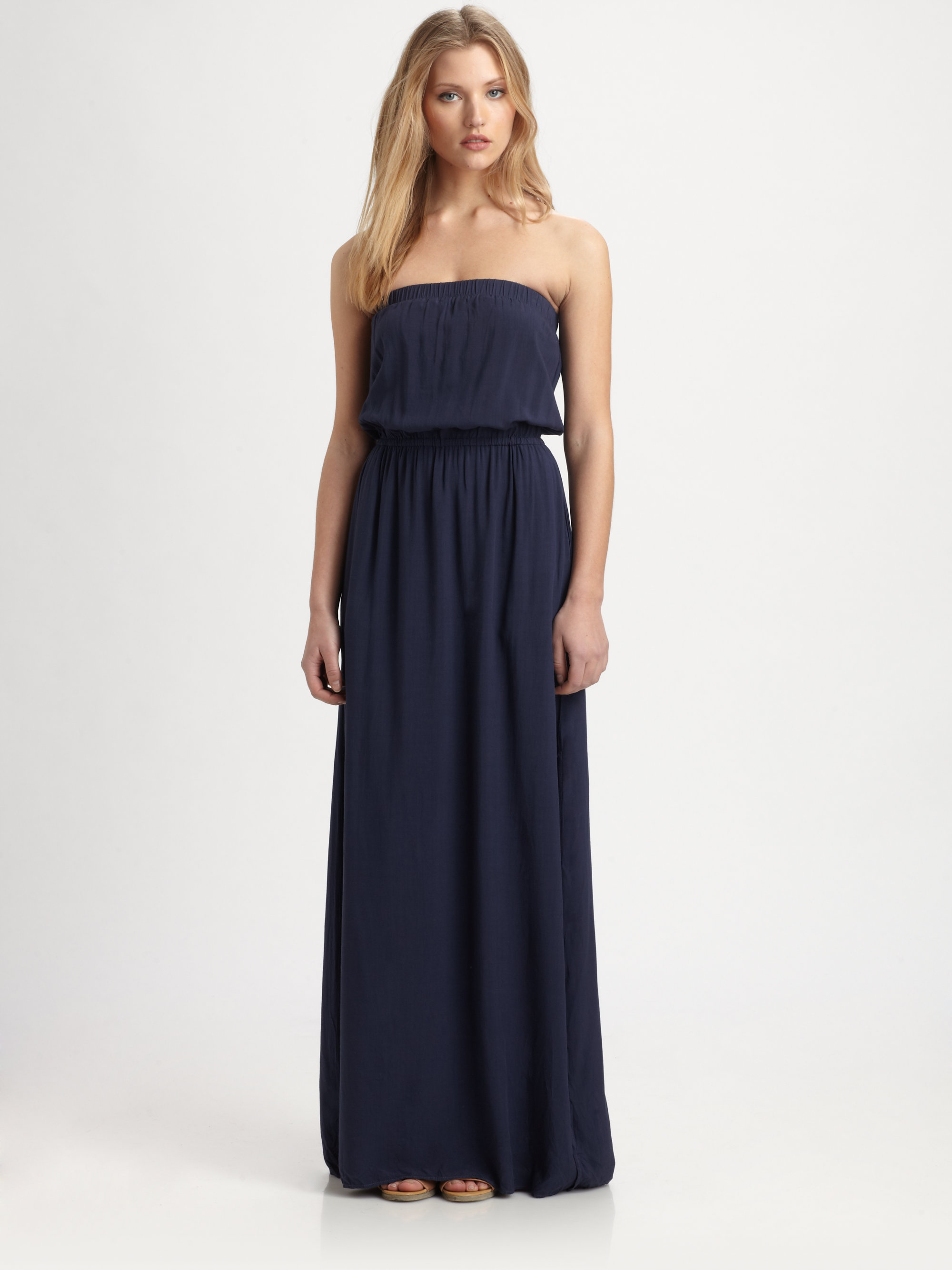 navy strapless maxi dress