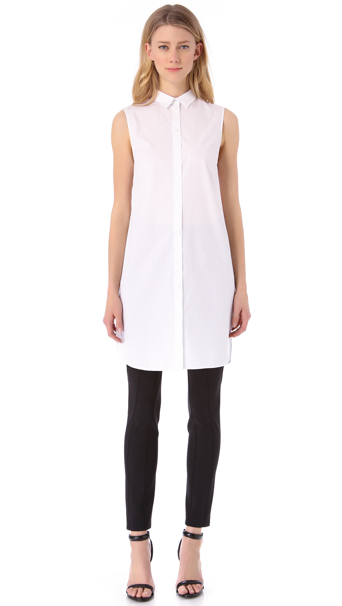 T By Alexander Wang Sleeveless Shirt Dress in White | Lyst