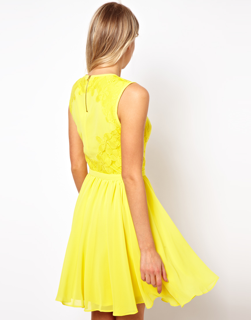 Lyst Ted Baker Dress With Lace Detail In Yellow Gallery