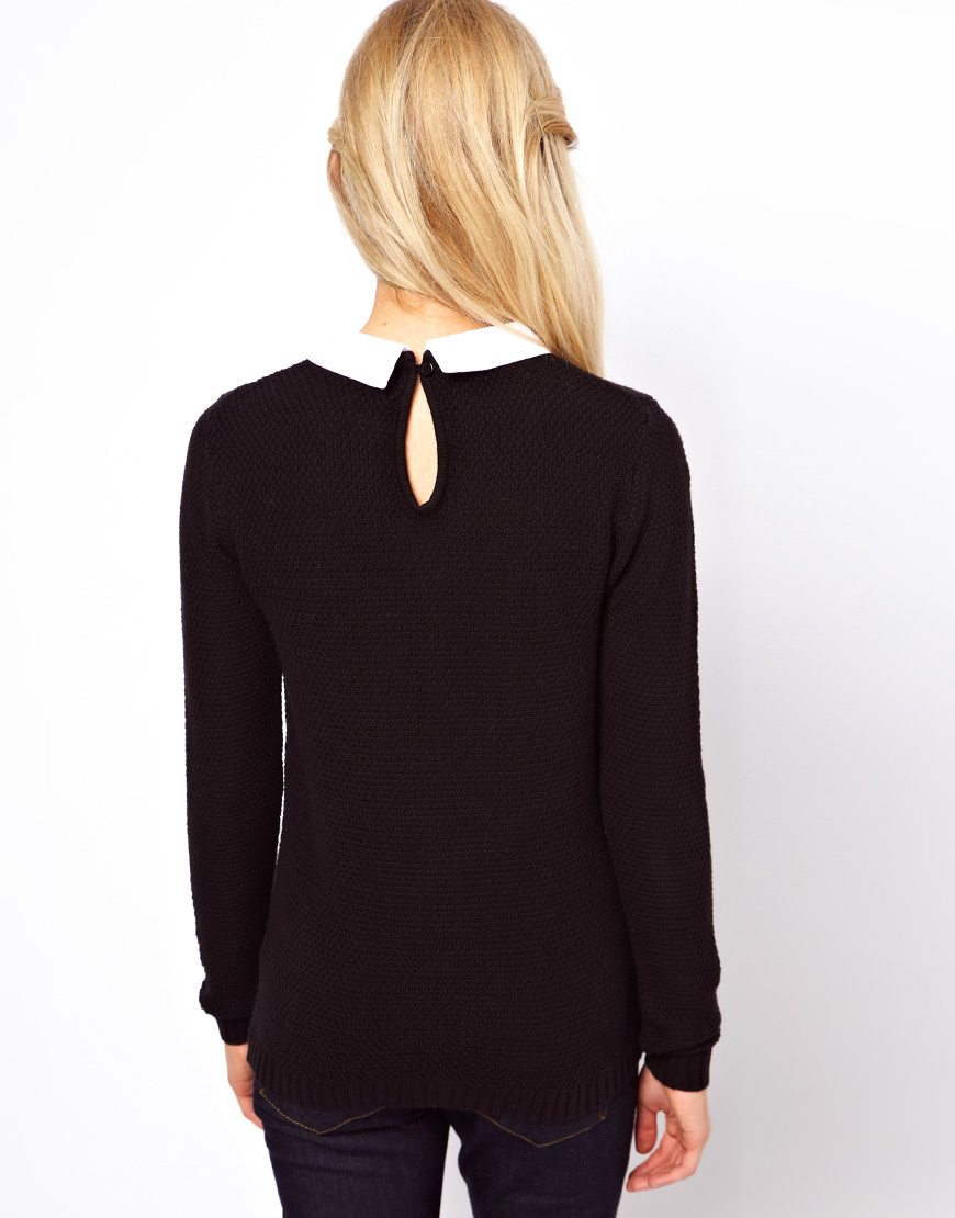 ASOS Jumper With Lace Collar Detail in Black Lyst