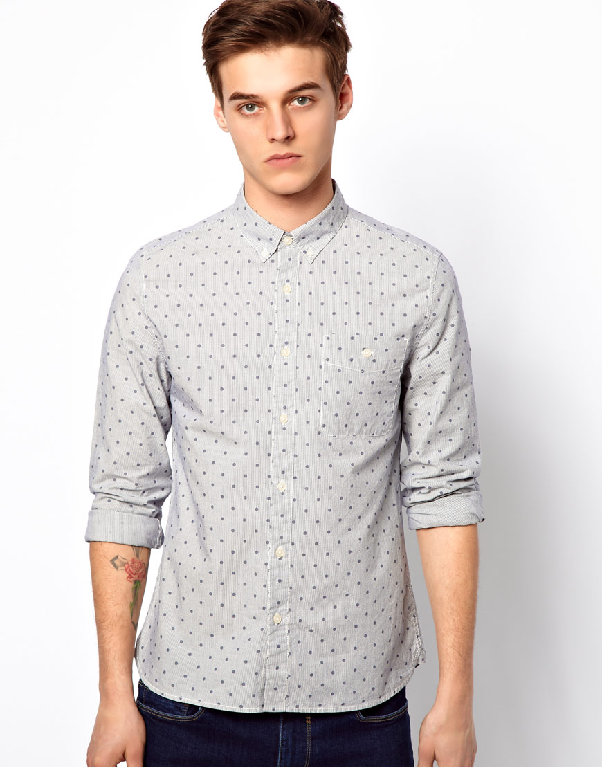 ASOS Stripe Shirt with Polka Dot Print in White for Men - Lyst