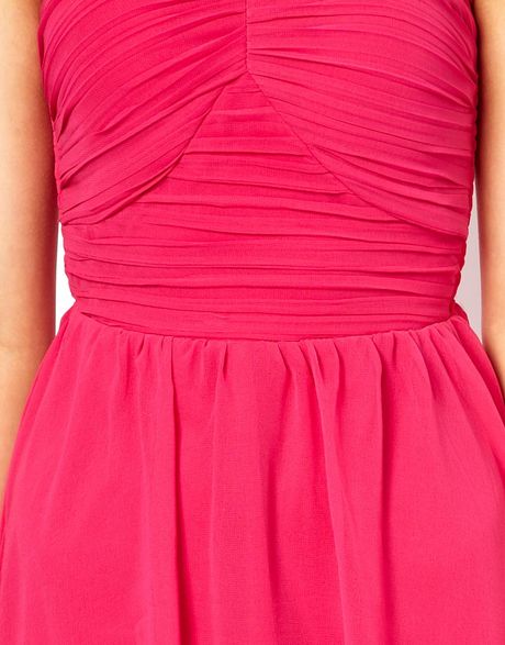 Ax Paris Bandeau Dress with Dipped Hem in Pink (cerise) | Lyst