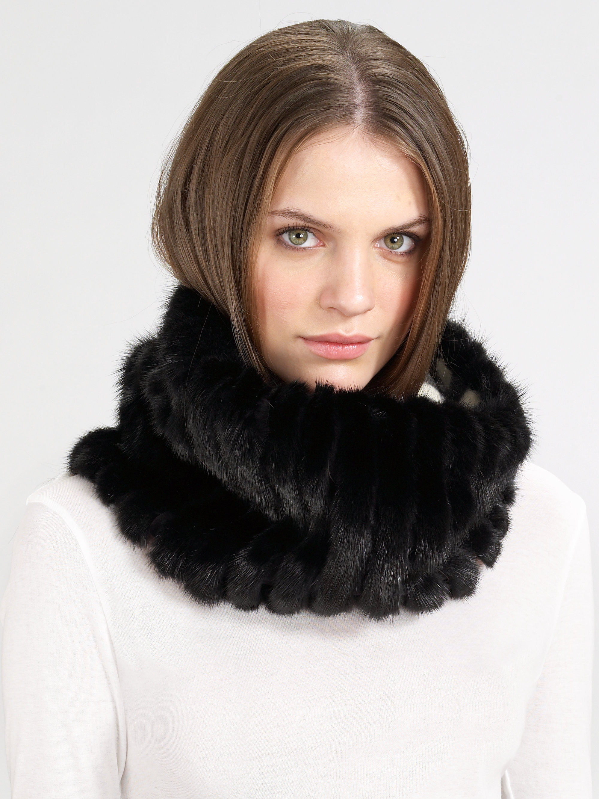 fur pom pom gloves Black Snood Fur Lyst Burberry  in Rabbit