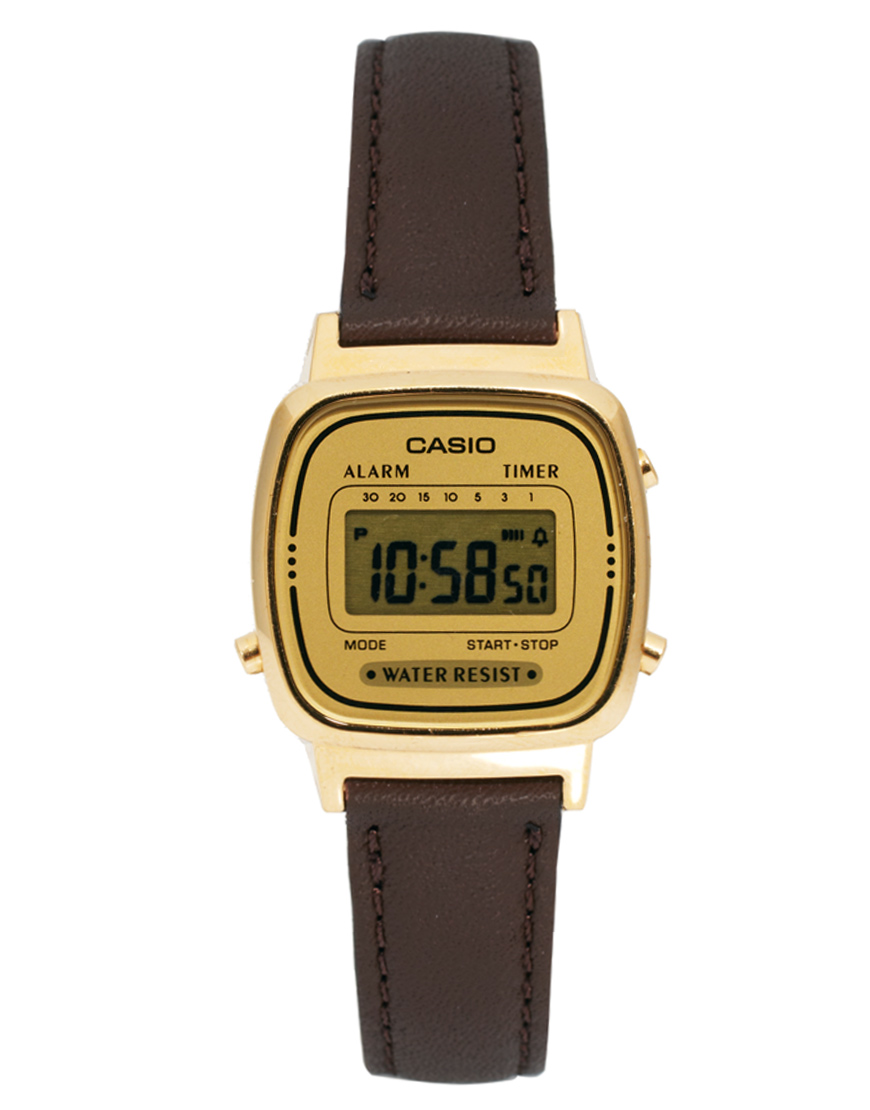 G-shock Brown Leather Strap Digital Watch La670wegl-9ef in Brown for Men | Lyst