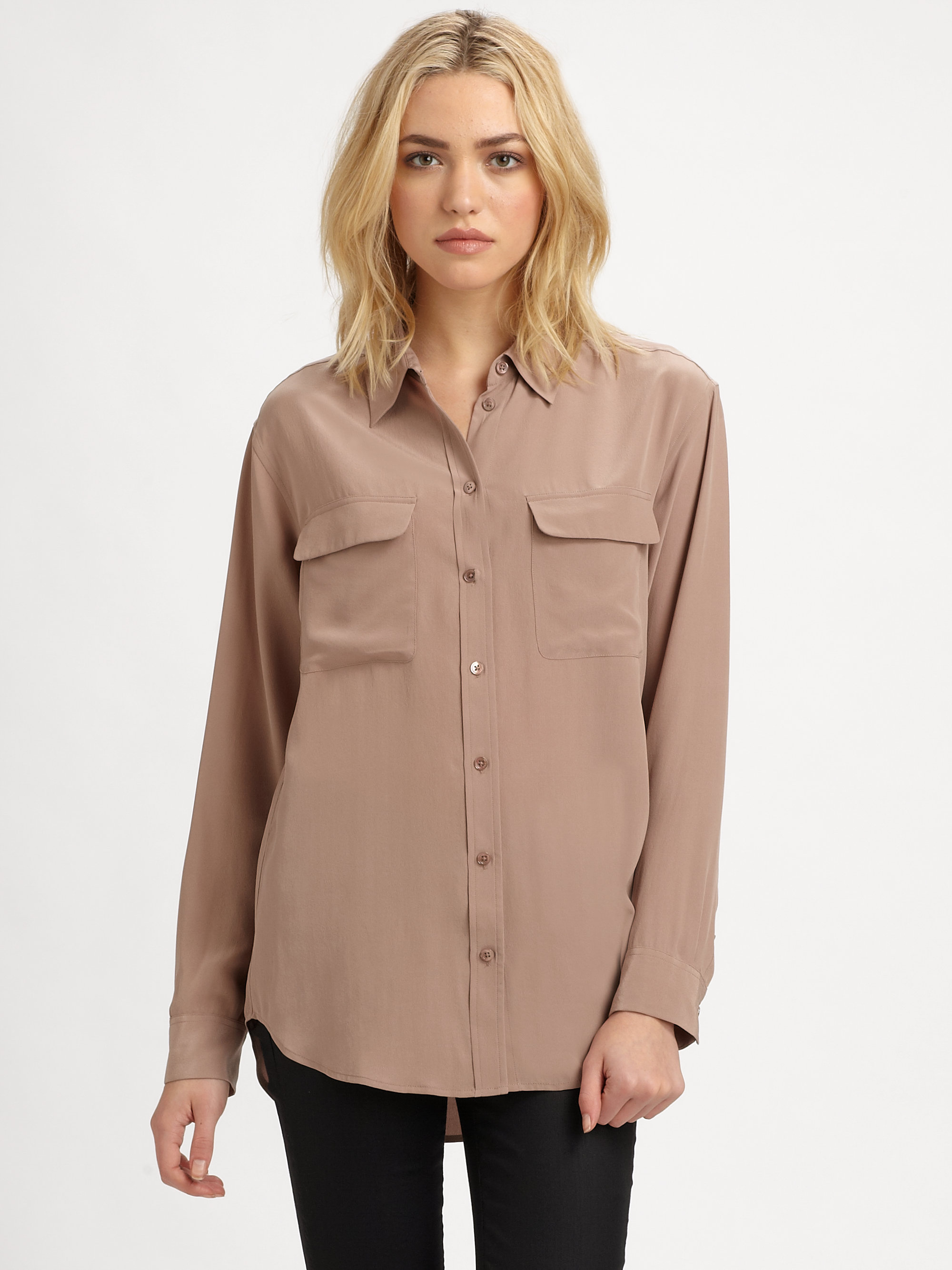 brown silk button up