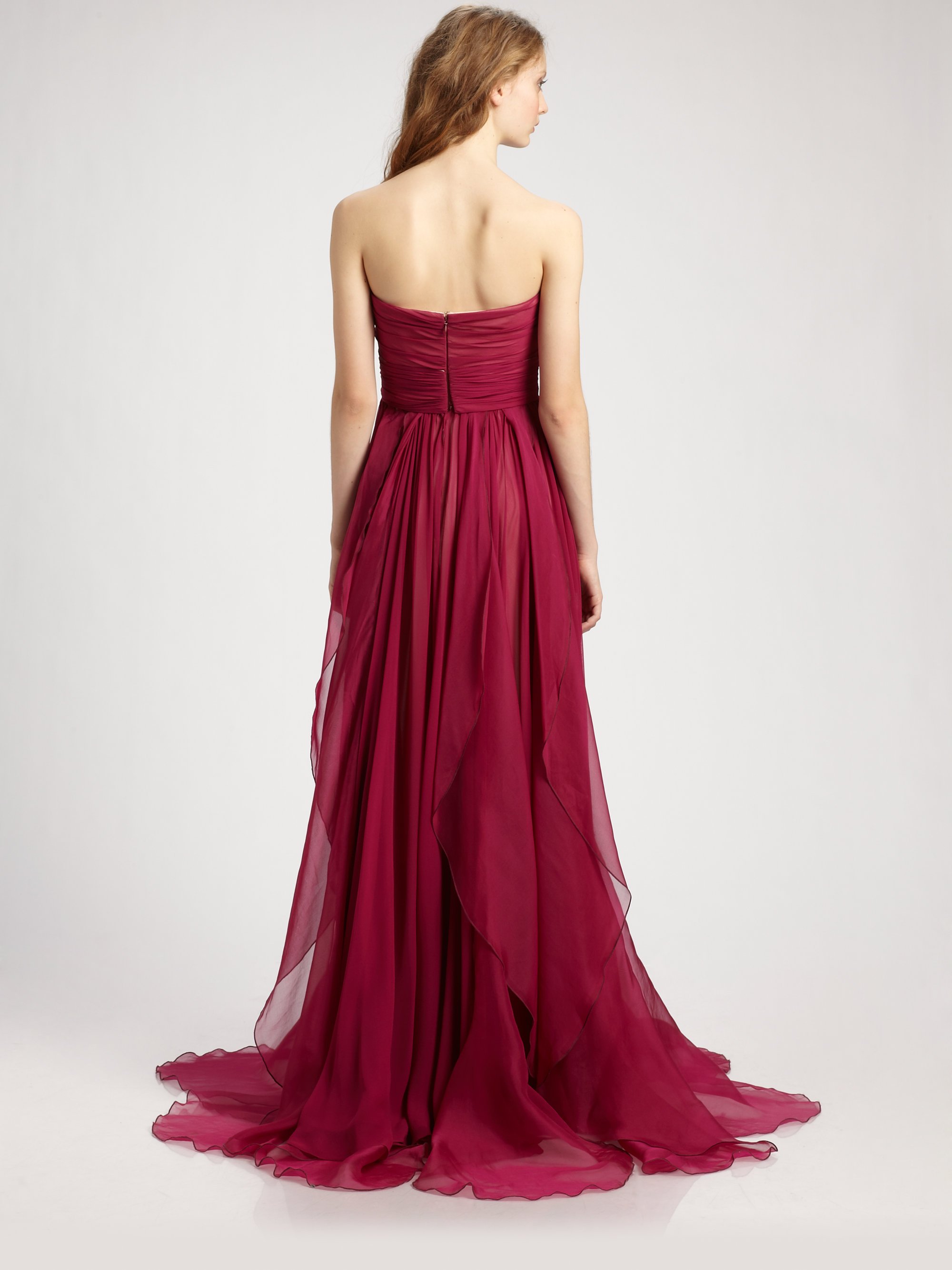 Lyst - Notte By Marchesa Silk Chiffon Strapless Empire Waist Gown in Red