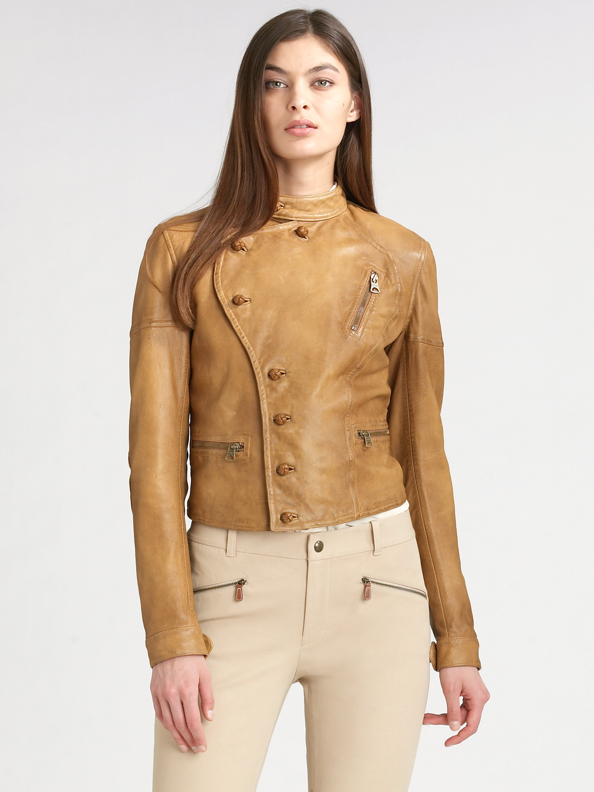 Ralph Lauren Blue Label Brown Monte Leather Moto Jacket