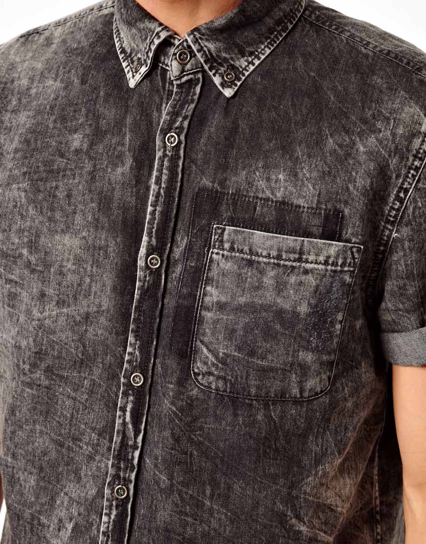 River Island Denim Shirt in Acid Wash in Grey (Gray) for Men Lyst