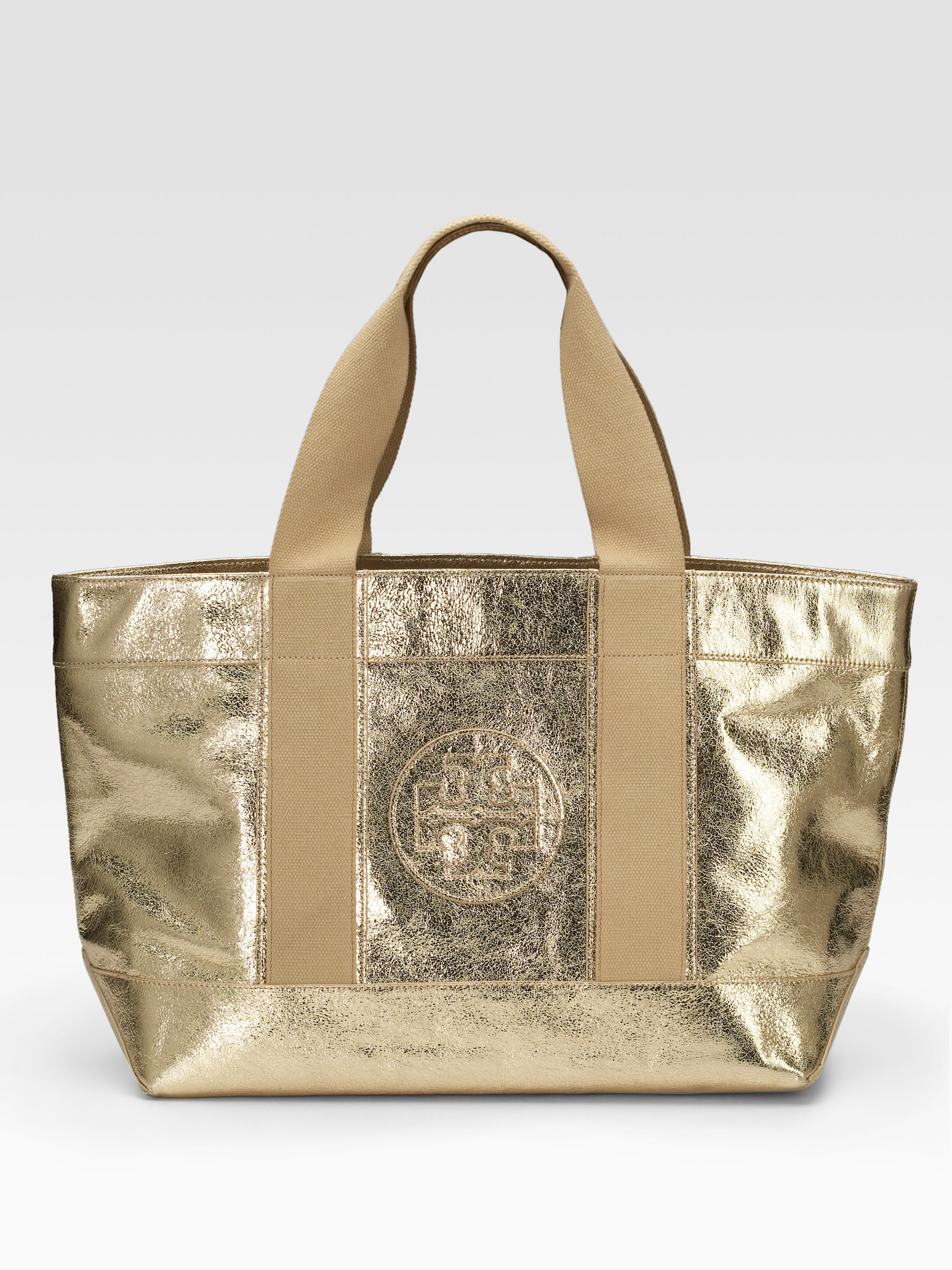Lyst Tory Burch Metallic Leather Beach Tote In Gallery