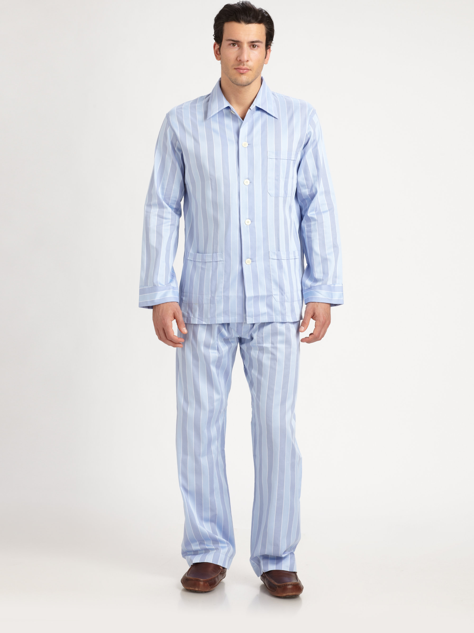 Lyst - Derek Rose Classic Cotton Pajama Set in Blue for Men