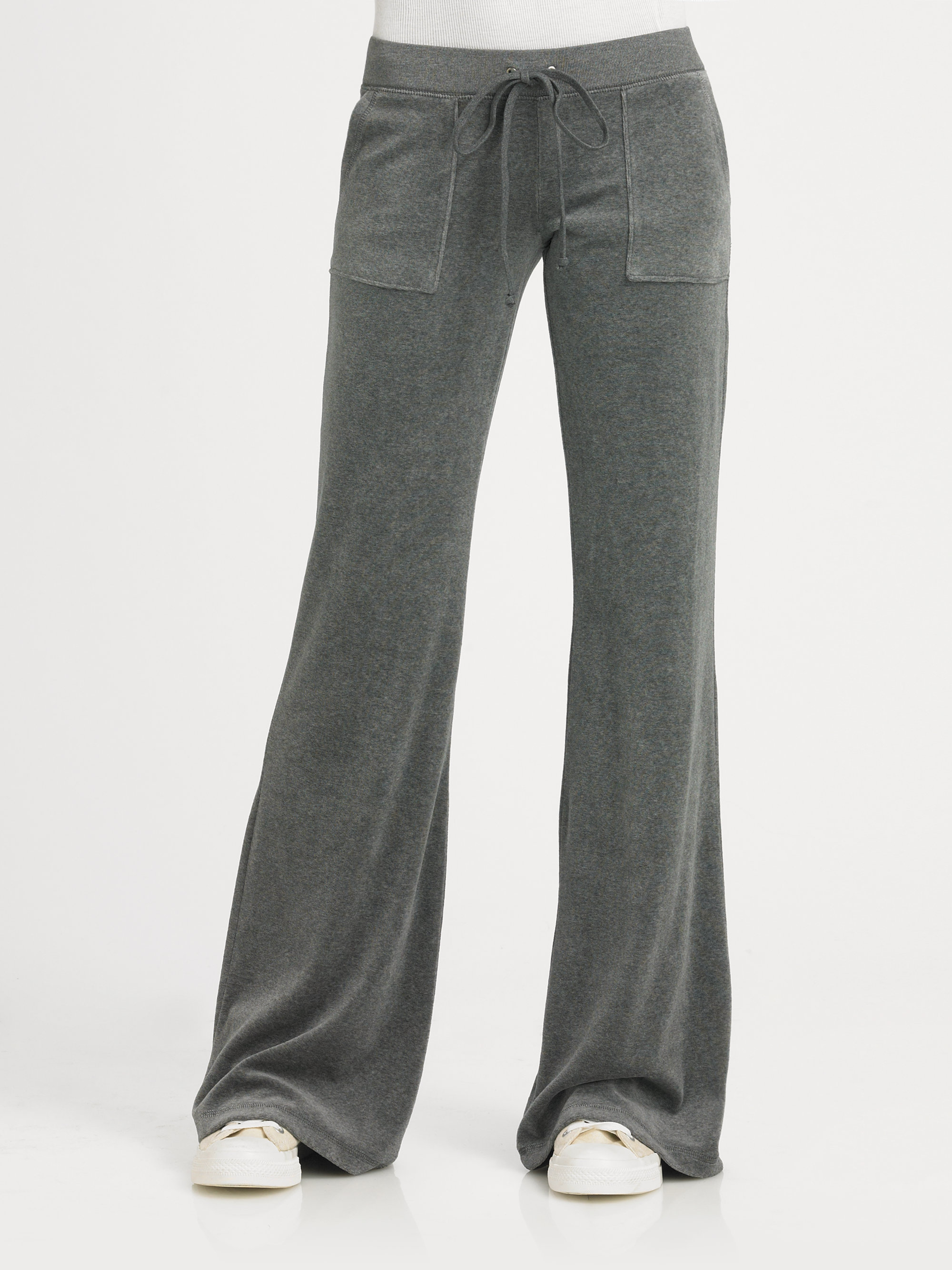 Juicy Couture Snap Pocket Velour Pant in Gray | Lyst