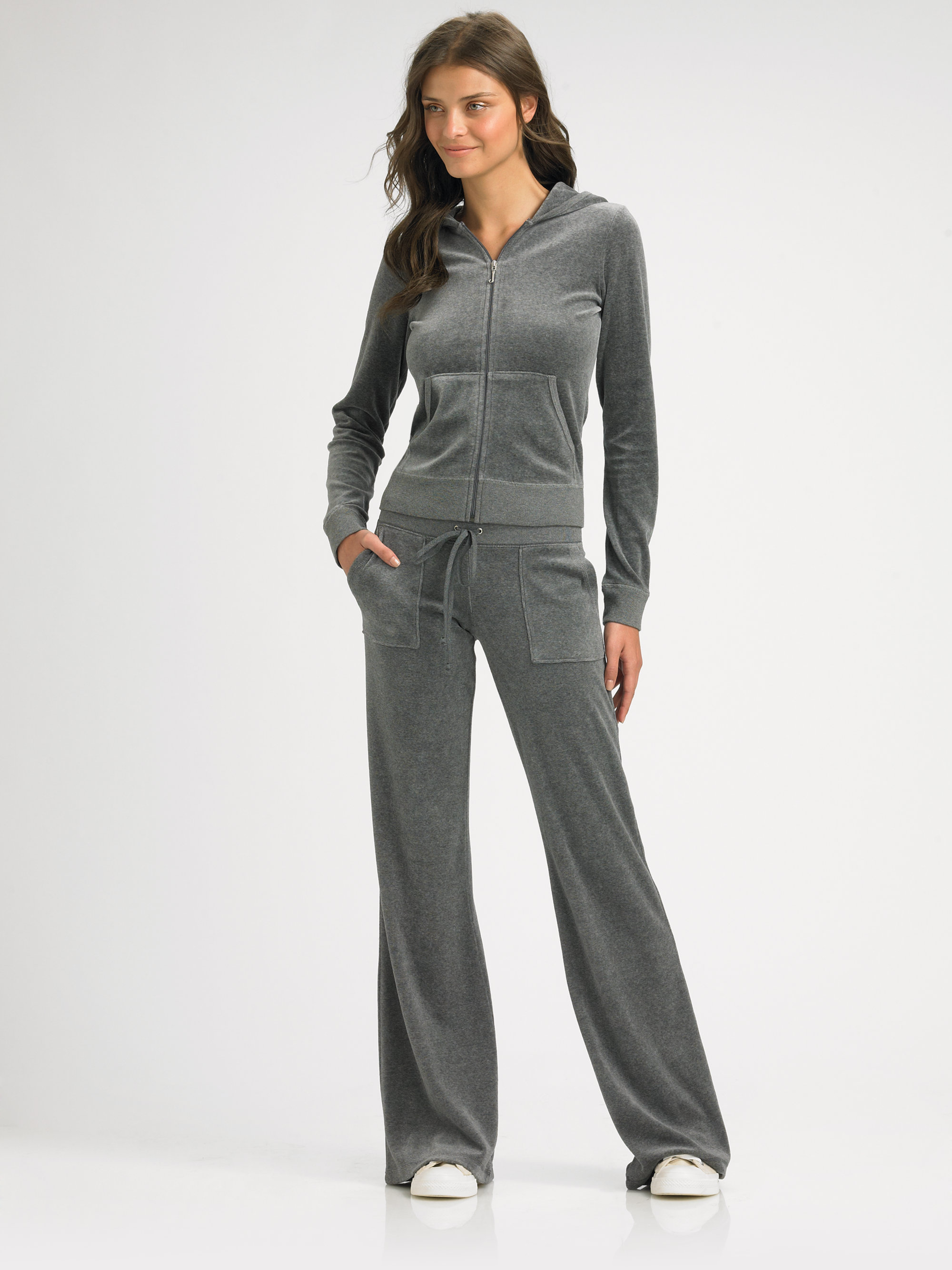 Juicy Couture Snap Pocket Velour Pant in Gray | Lyst