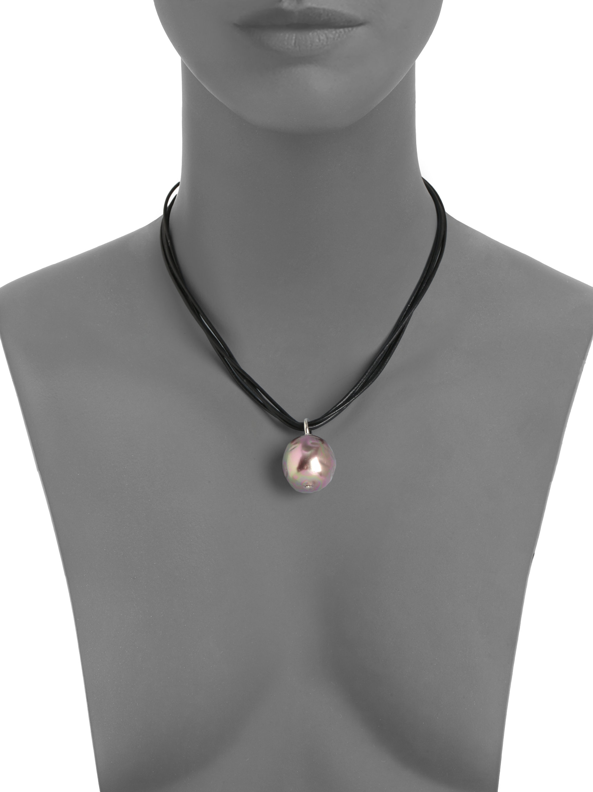 Majorica 22mm Aubergine Baroque Pearl Leather Cord Necklace in Black Lyst