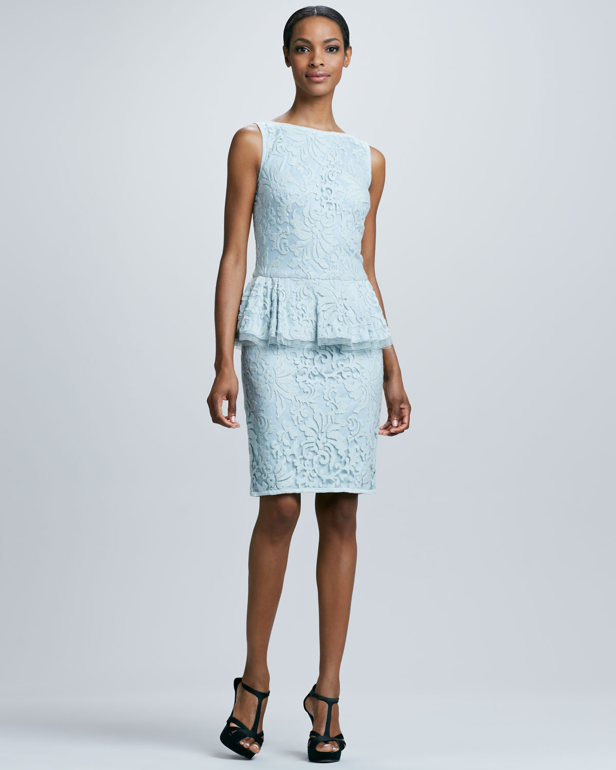 Tadashi Shoji Lace Peplum Cocktail Dress in Ice (Blue) Lyst