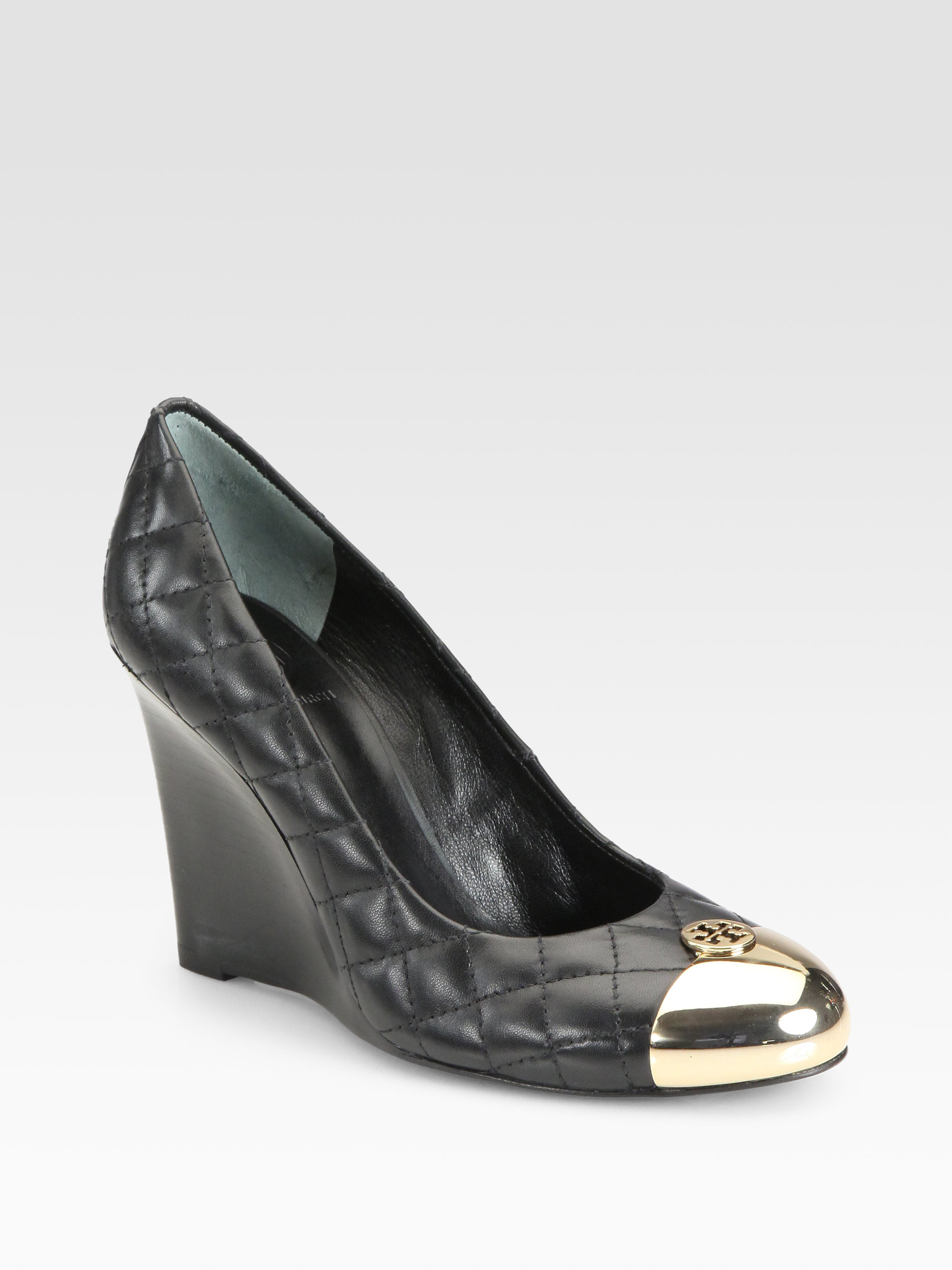 Tory Burch Kaitlin Quilted Leather Wedge Pumps in Black | Lyst