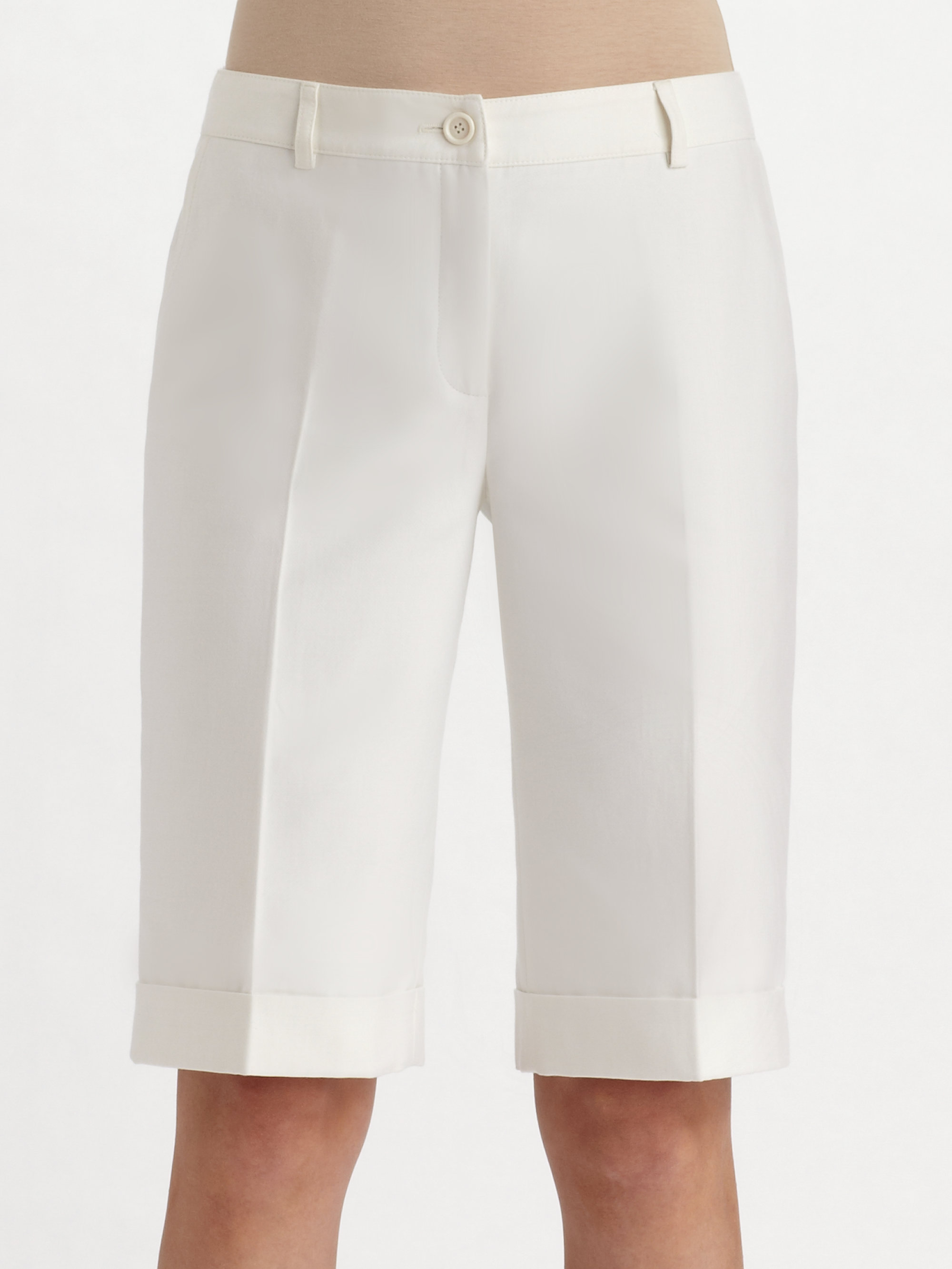 Akris Cotton Silk Cuffed Bermuda Shorts in White Lyst