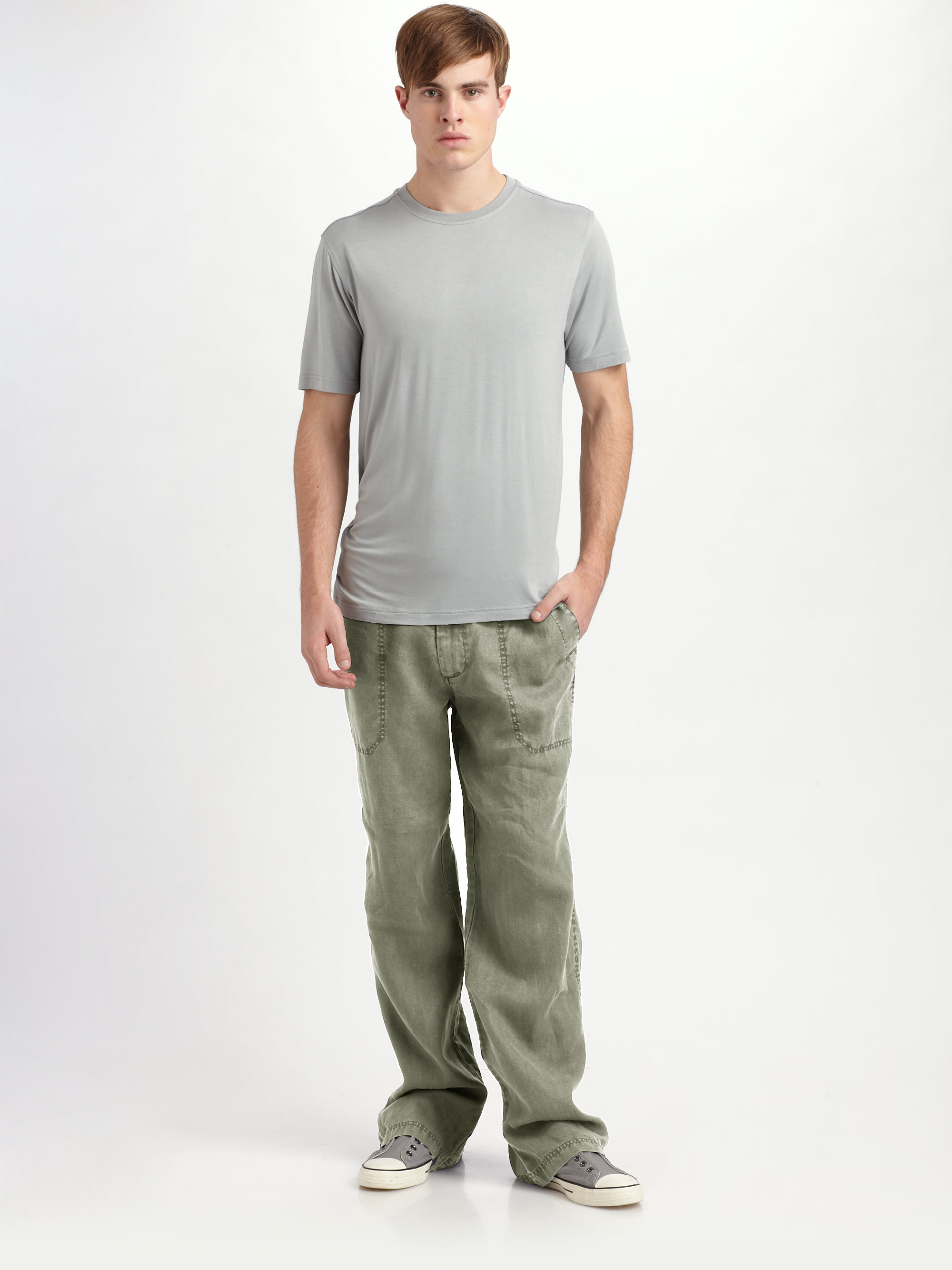 American Essentials Linen Drawstring Pants in Sand (Green) for Men | Lyst