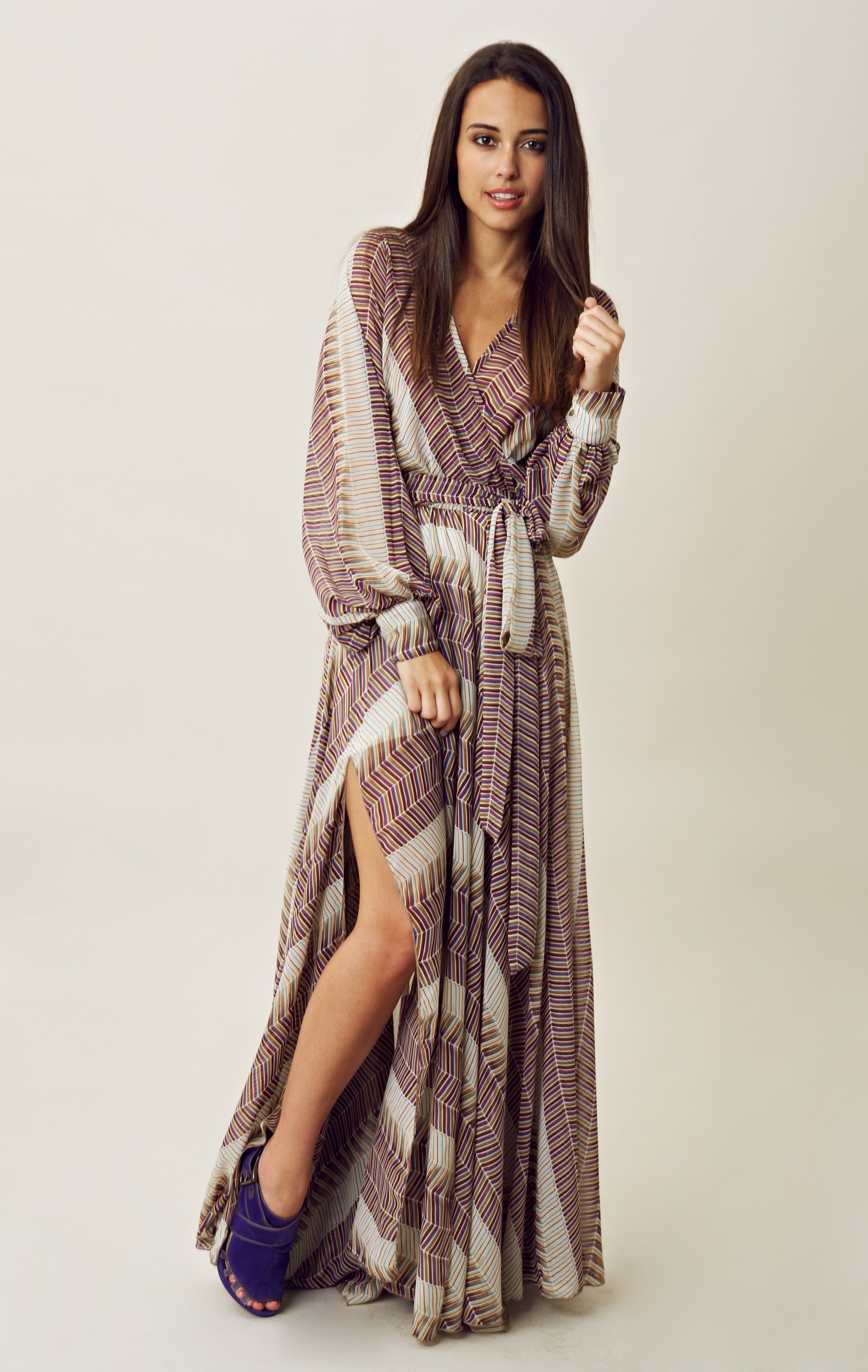 Blu Moon 70s Style 4 Slit Dress in Brown (mchvn) | Lyst