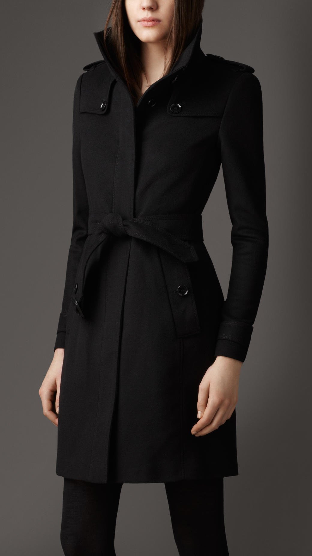 Burberry Fitted Virgin Wool Coat in Black | Lyst