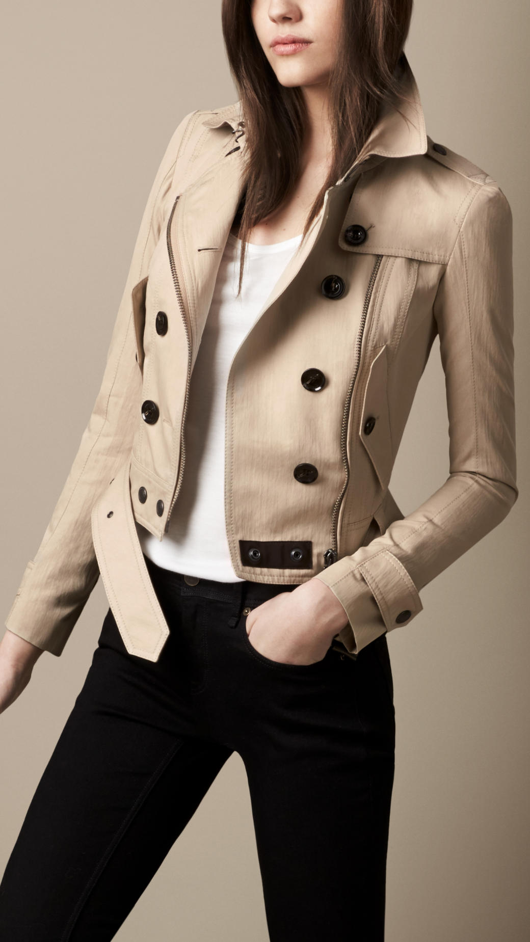 Burberry Brit Cropped Studded Undercollar Trench Coat in Natural | Lyst