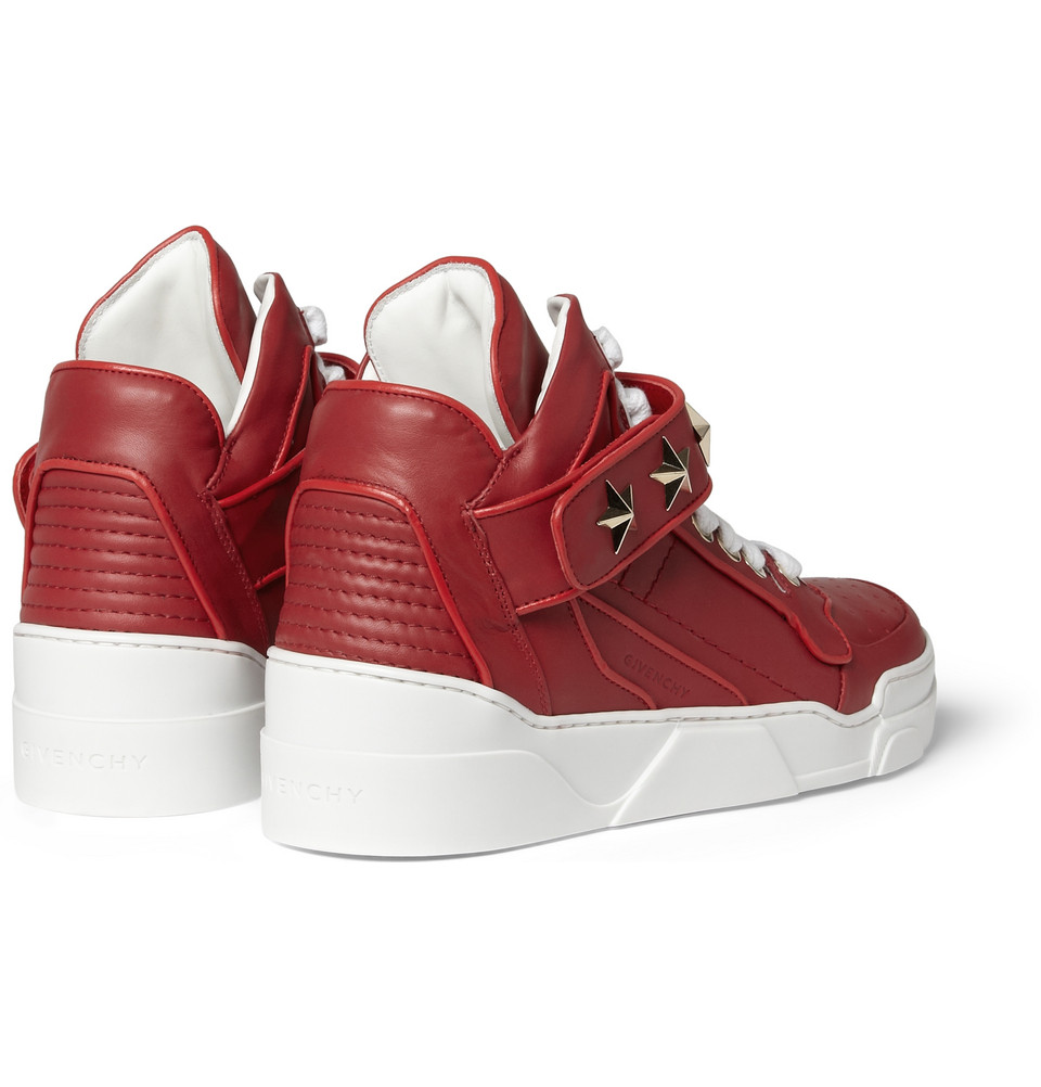 Givenchy Starembellished Leather High Top Sneakers in Red for Men - Lyst