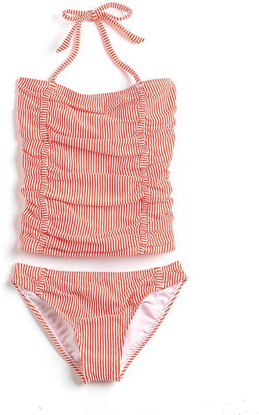 Jessica Simpson Tweens 716 Seersucker Tankini Swimsuit in Orange | Lyst
