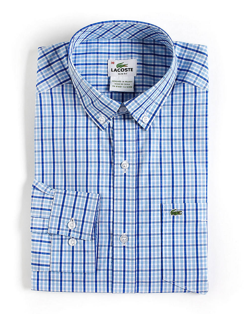 Lacoste Plaid Cotton Dress Shirt in Blue for Men Lyst