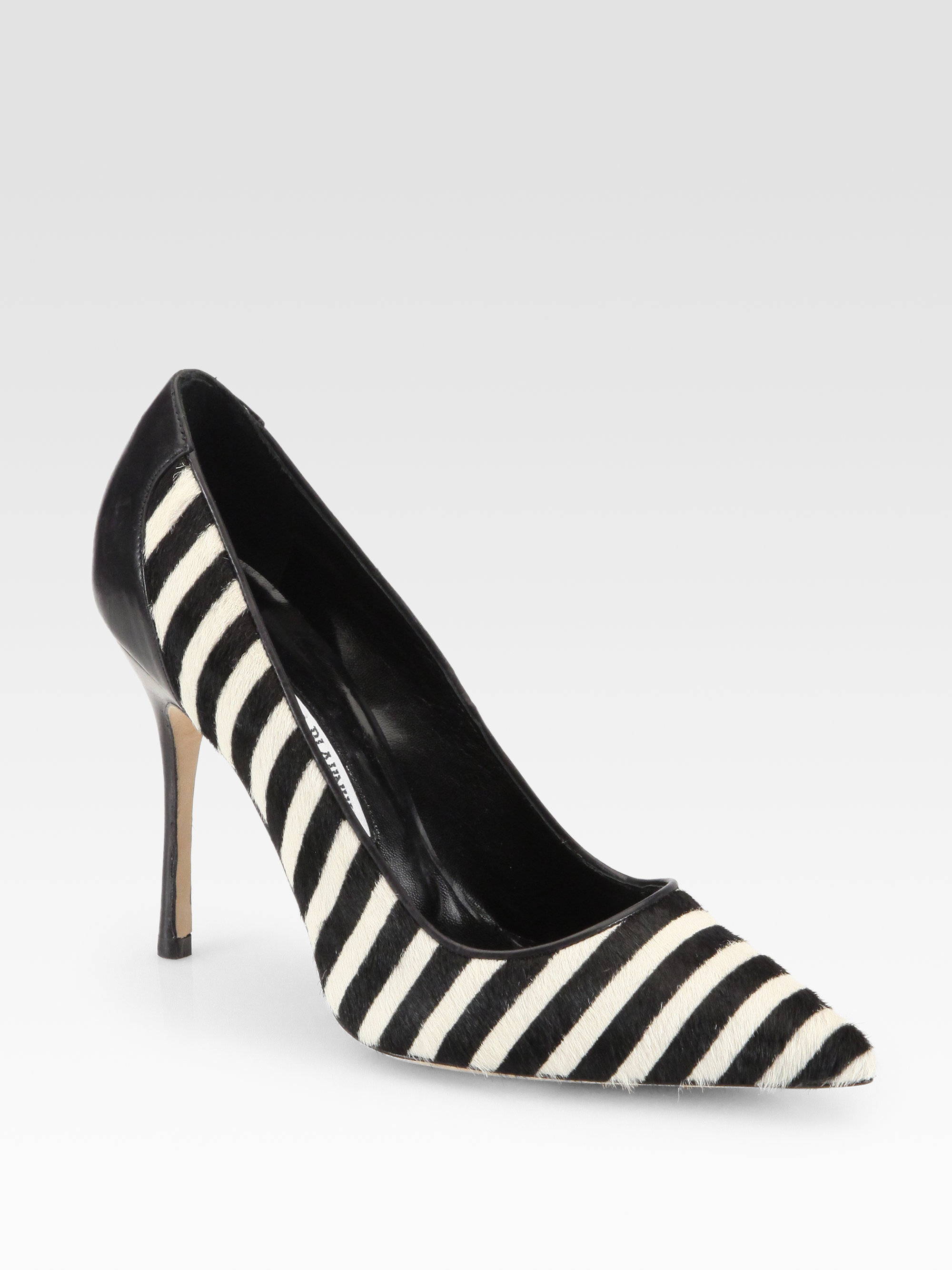 Manolo Blahnik Niteroi Striped Pony Hair Leather Pumps In Black