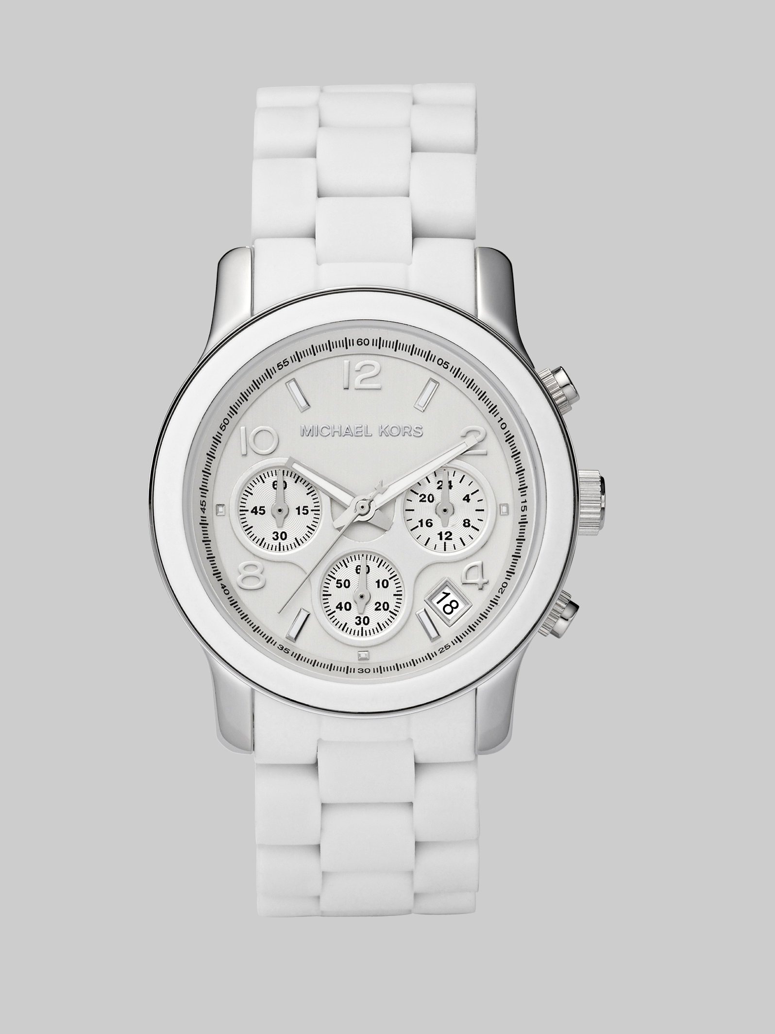 Michael Kors Silicone Bracelet Chronograph Watch in White (silver-white ...