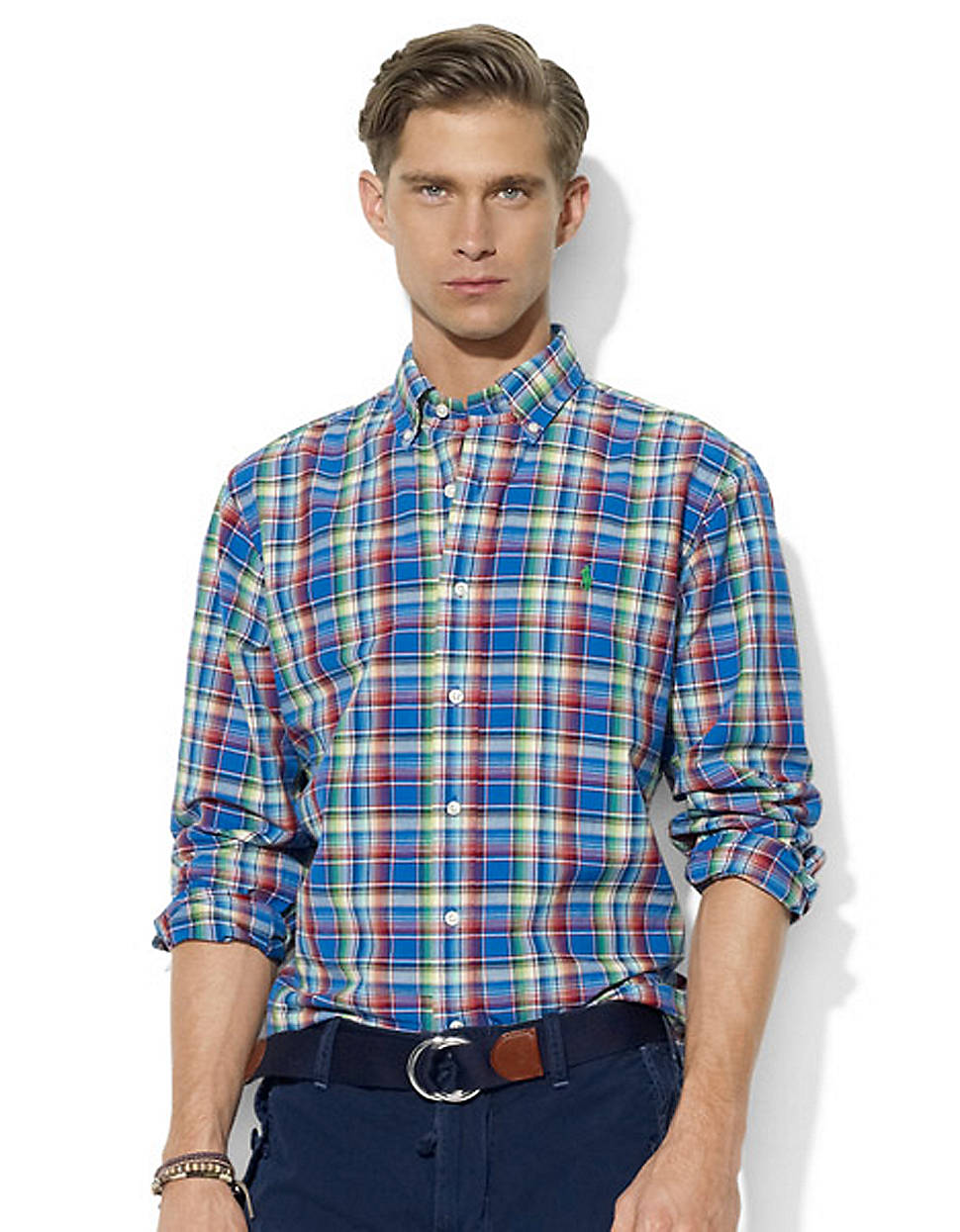 Polo Ralph Lauren Classic Fit Long Sleeved Checked Poplin Shirt in Red ...