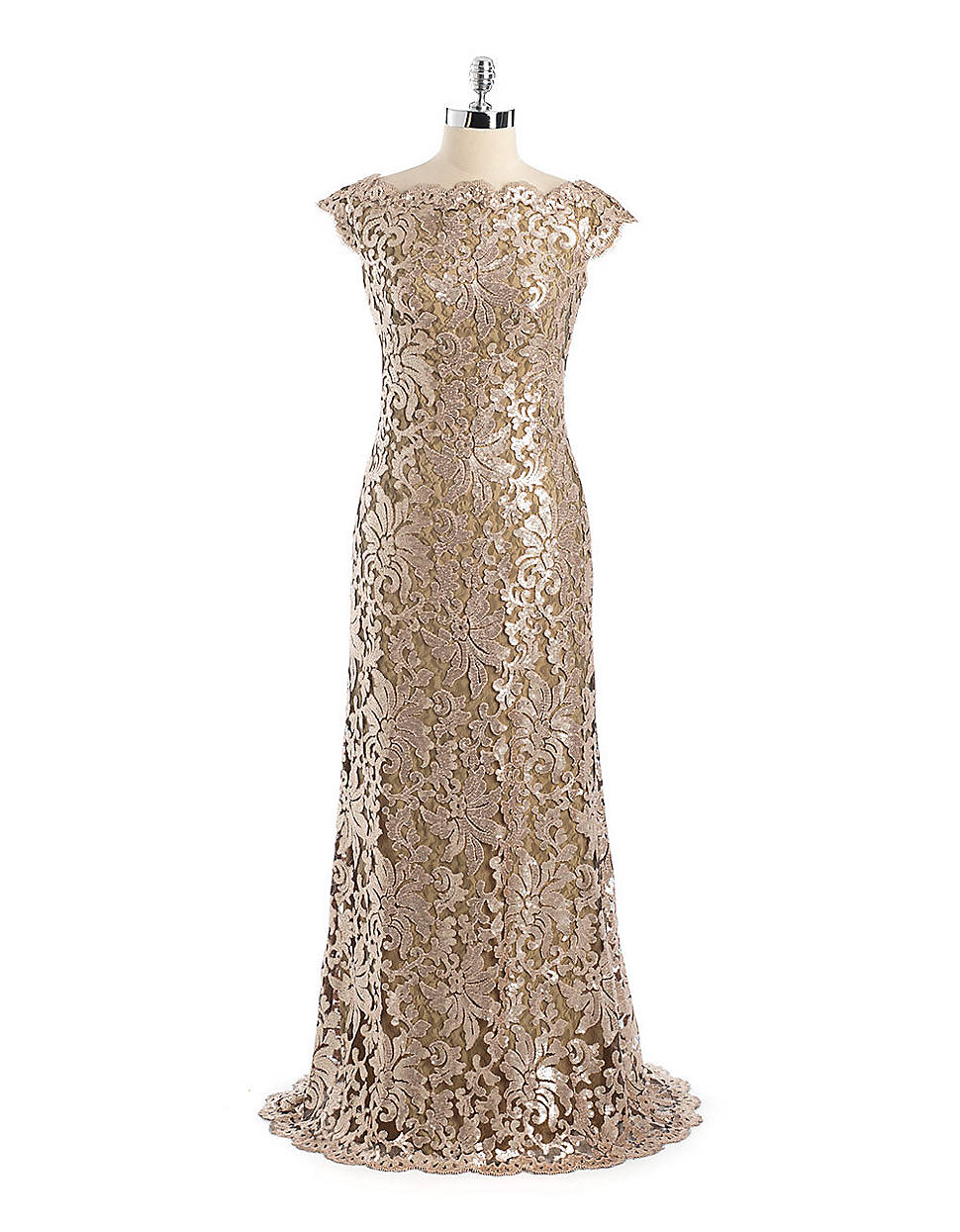 Lyst - Tadashi Shoji Sleeveless Sequin and Lace Gown in Metallic