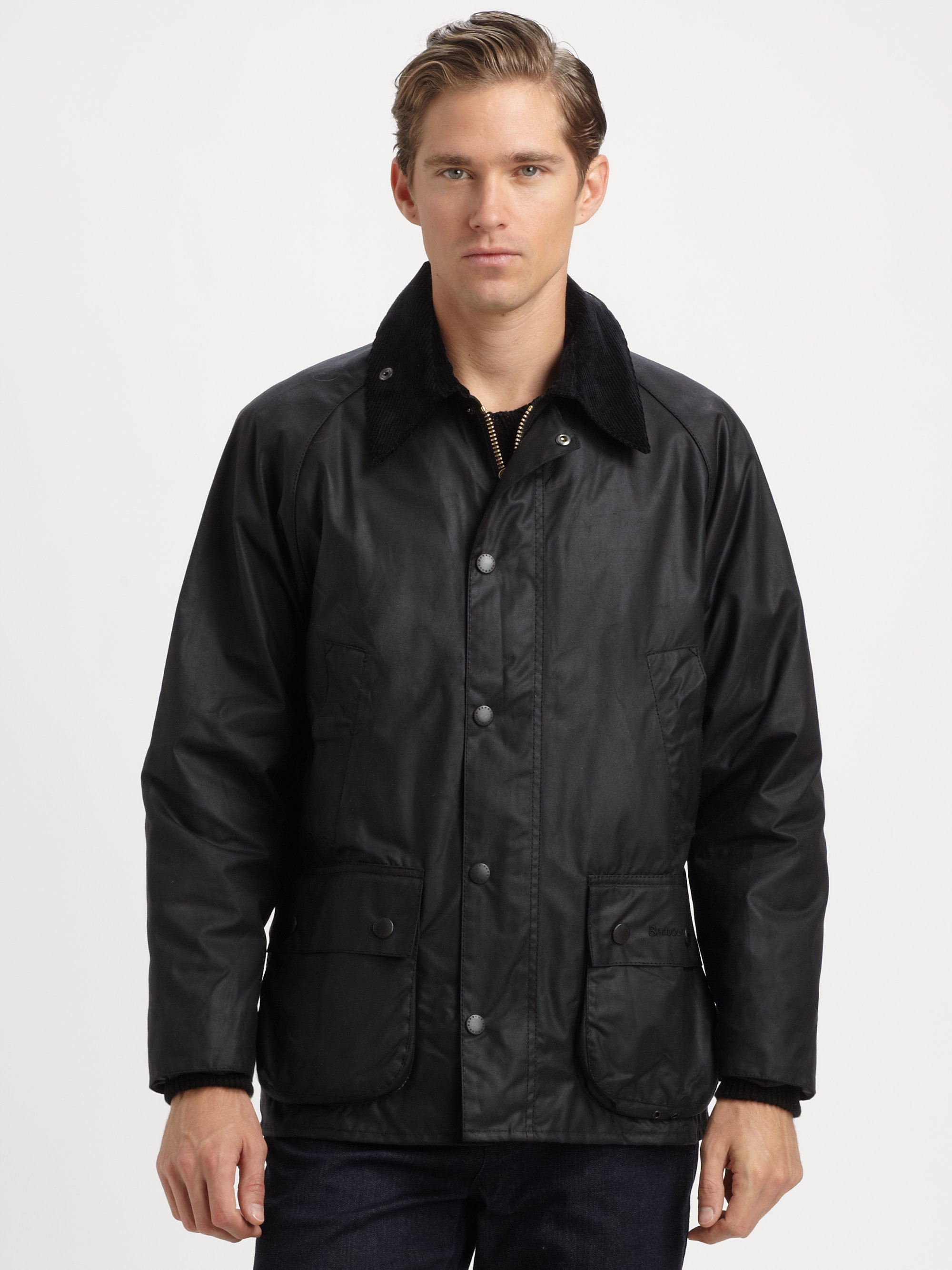 Barbour Bedale Waxed Cotton Jacket in Black for Men - Lyst