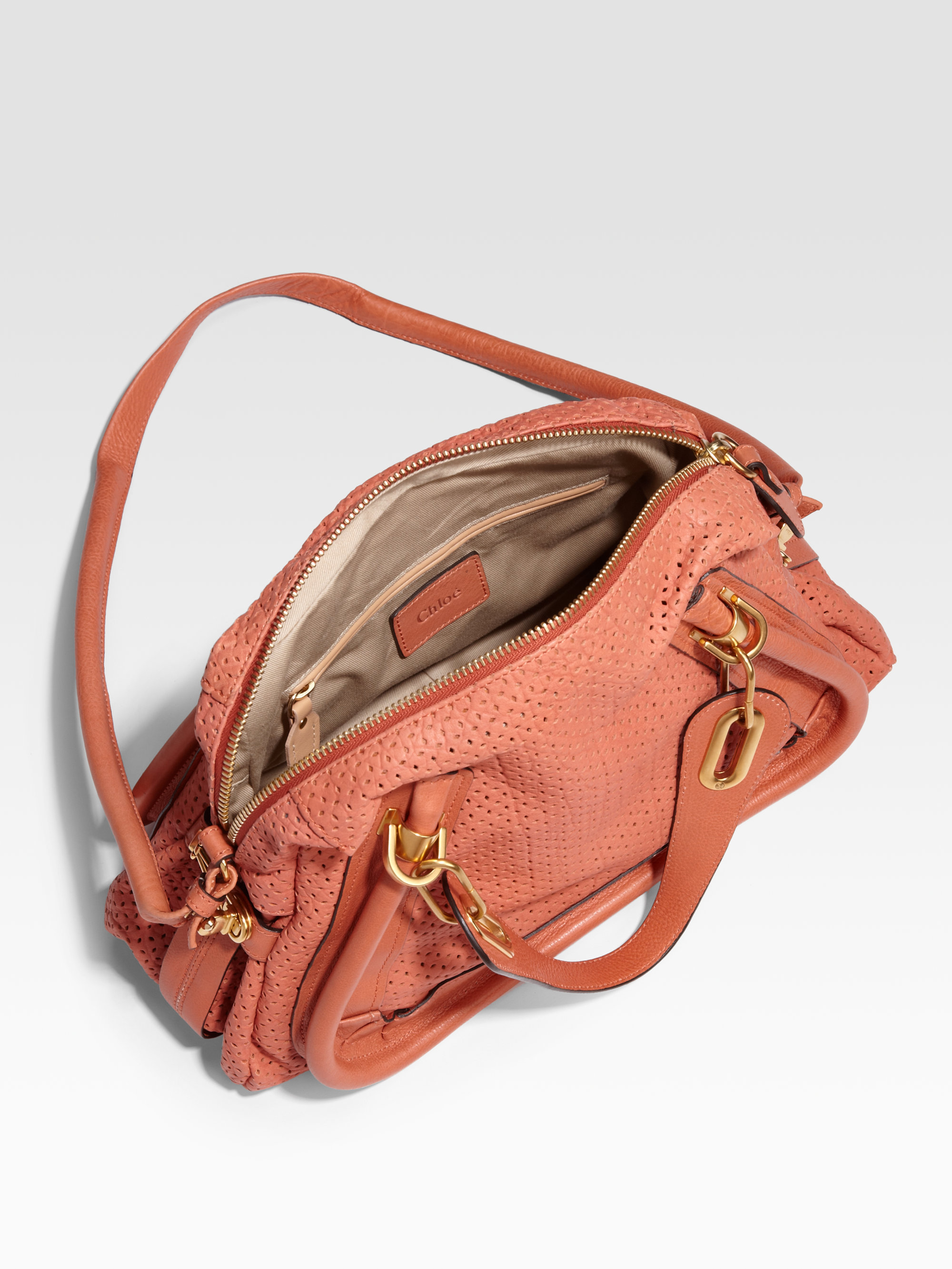 Chlo Paraty Medium Perforated Leather Tote in Pink (coral) | Lyst  