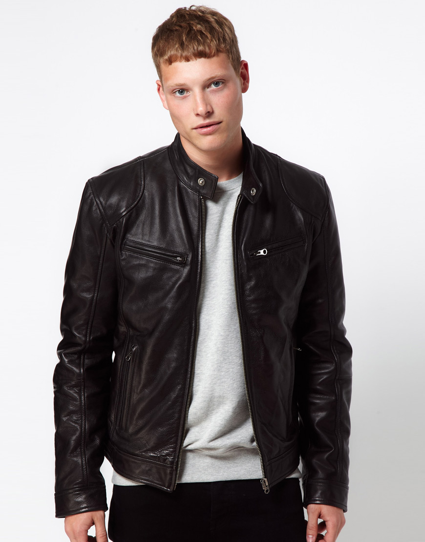 Men S Black Barney Leather Jacket Biker