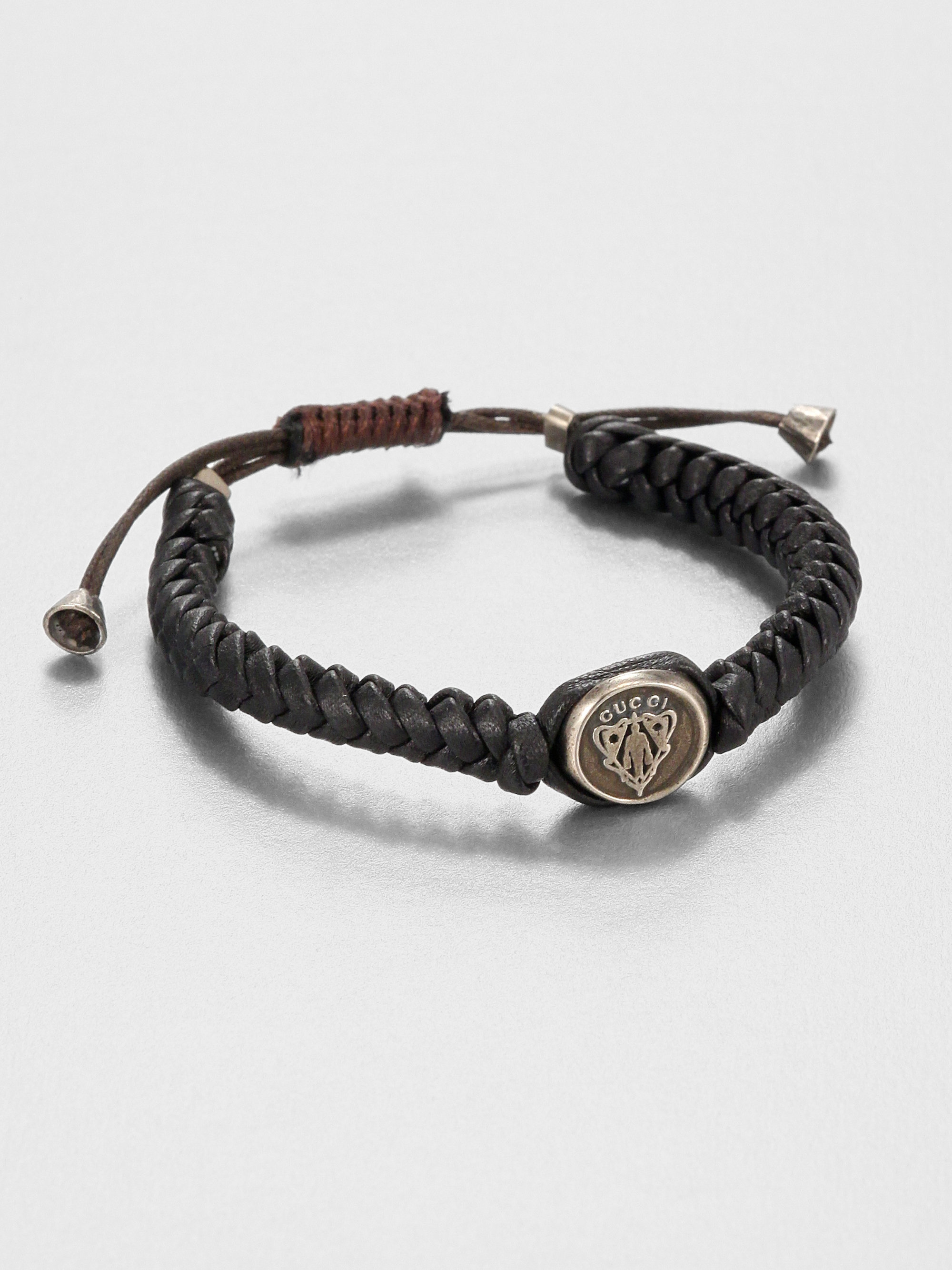 Gucci Woven Leather Bracelet in Brown 