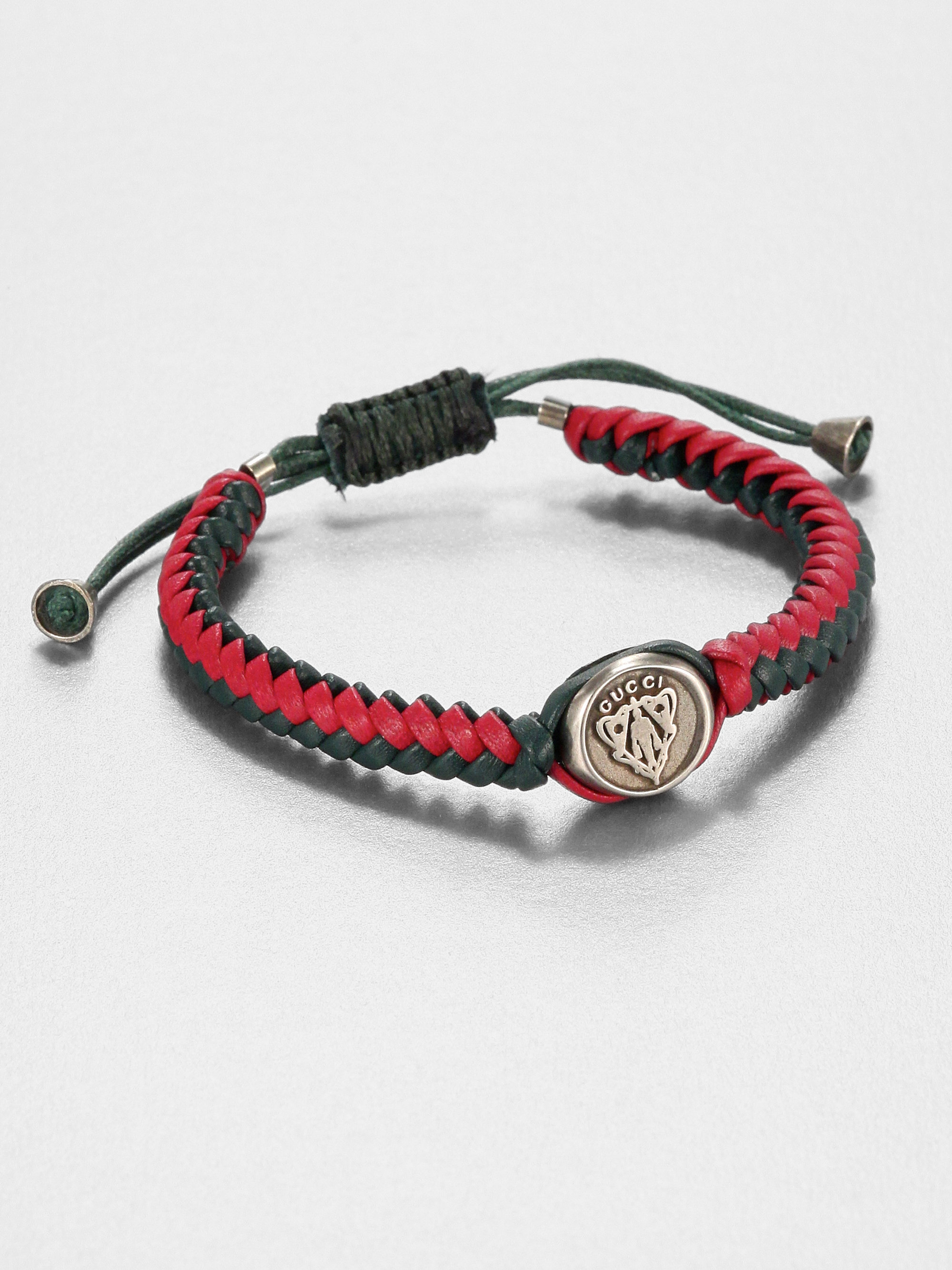 Gucci Woven Leather Bracelet in Red for Men | Lyst