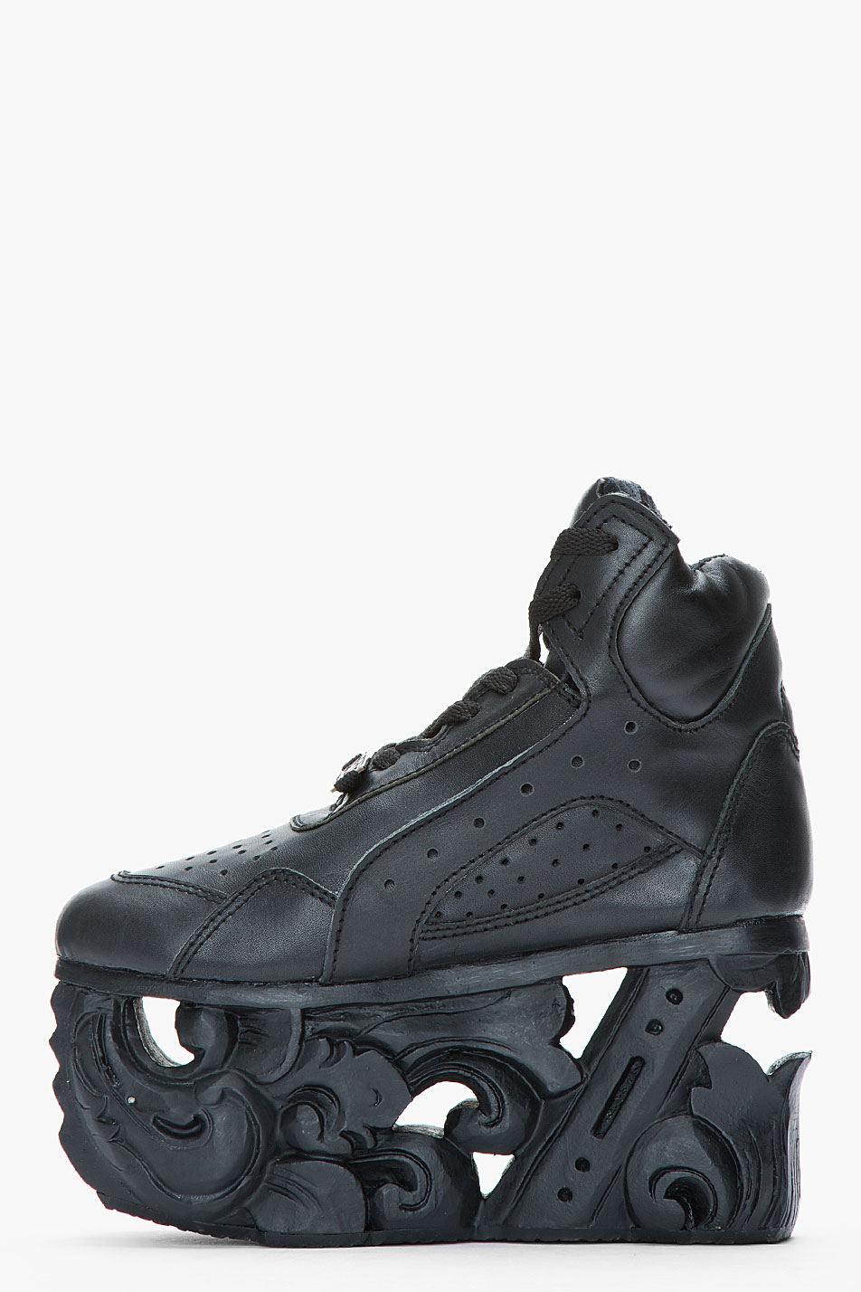 Lyst - Ktz Black Leather Carved Sole Platform Sneakers in Black